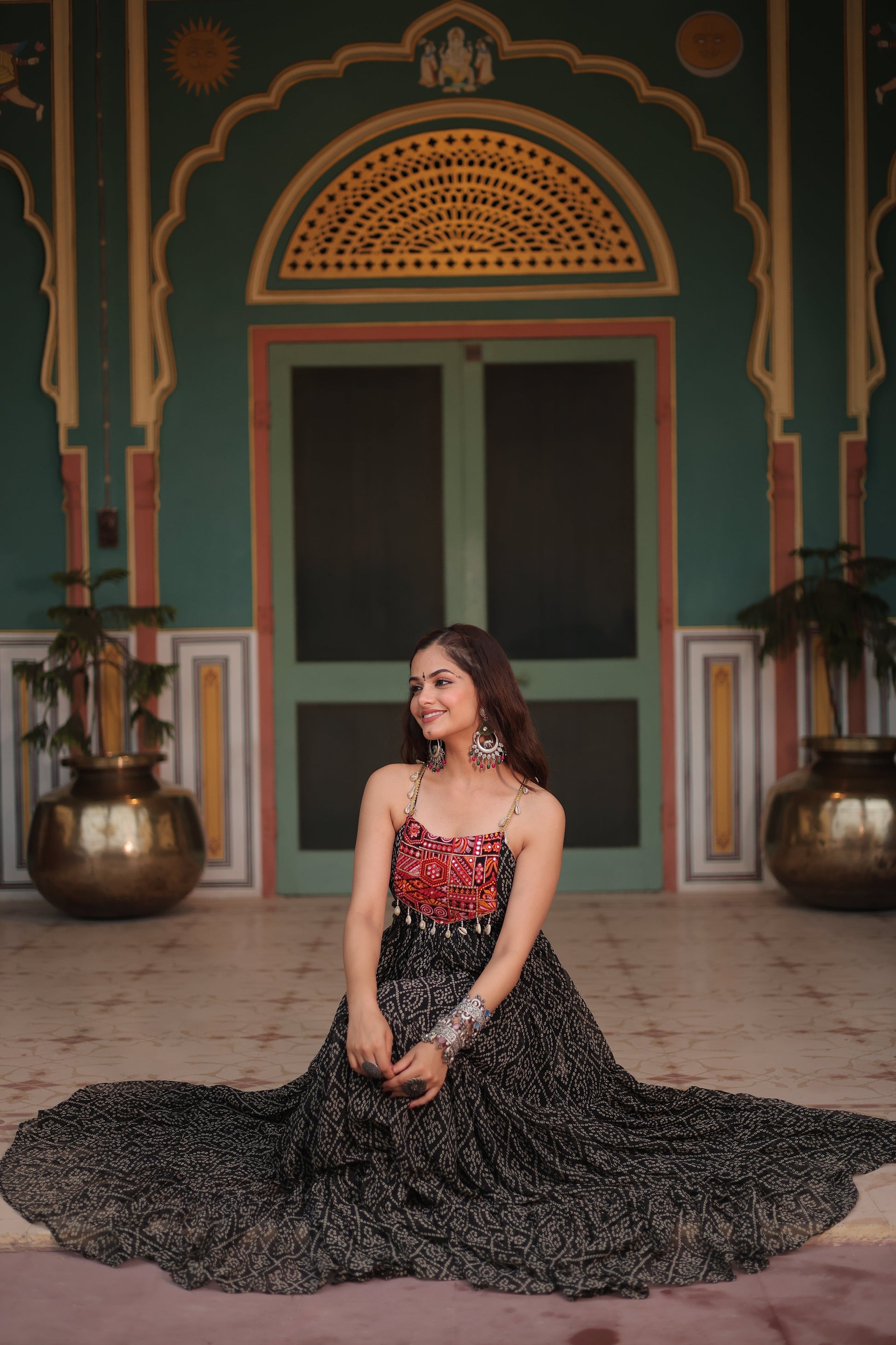 TILTON NAVRATRI SPECIAL BANDHANI PRINT PATCHWORK GOWN