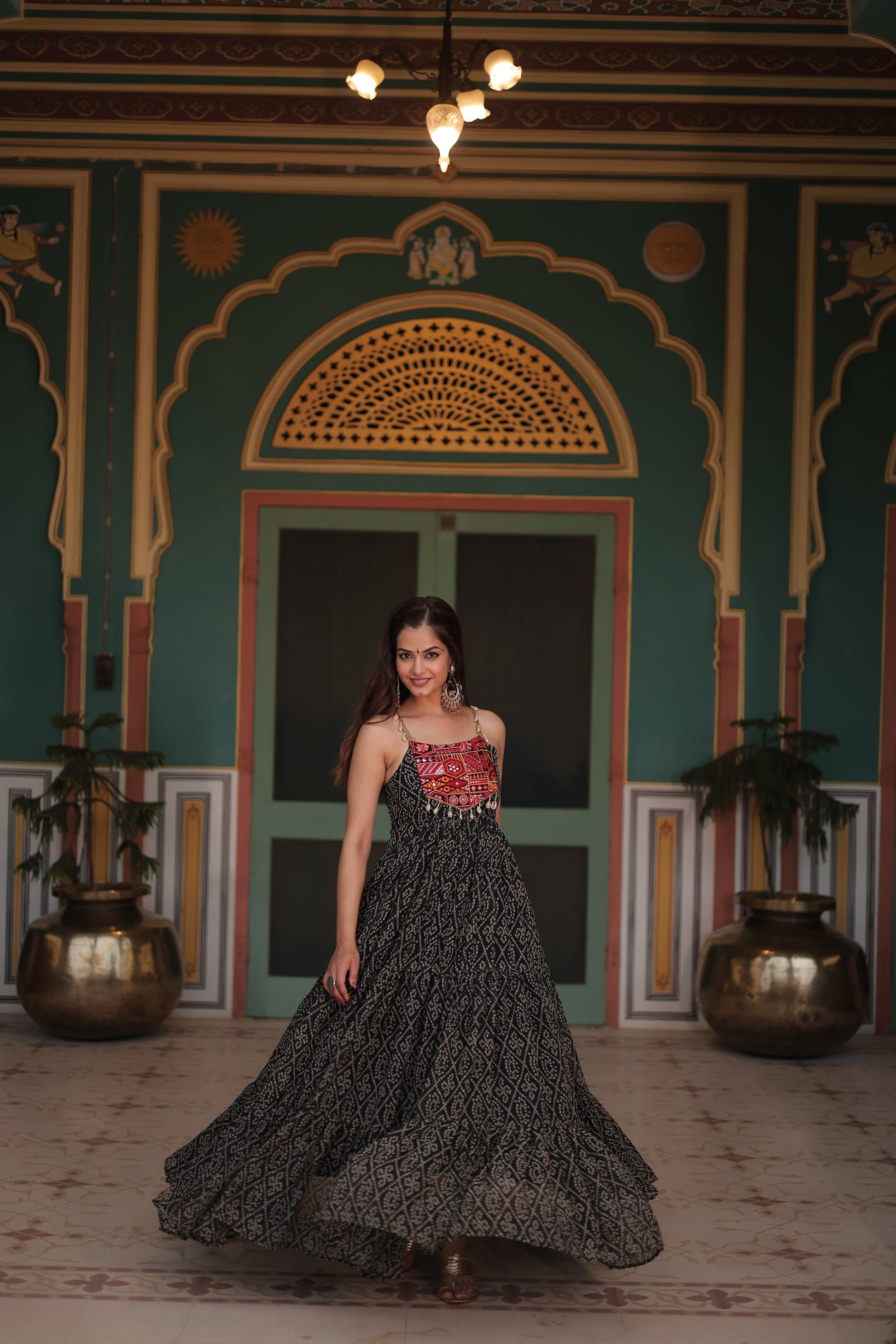 TILTON NAVRATRI SPECIAL BANDHANI PRINT PATCHWORK GOWN