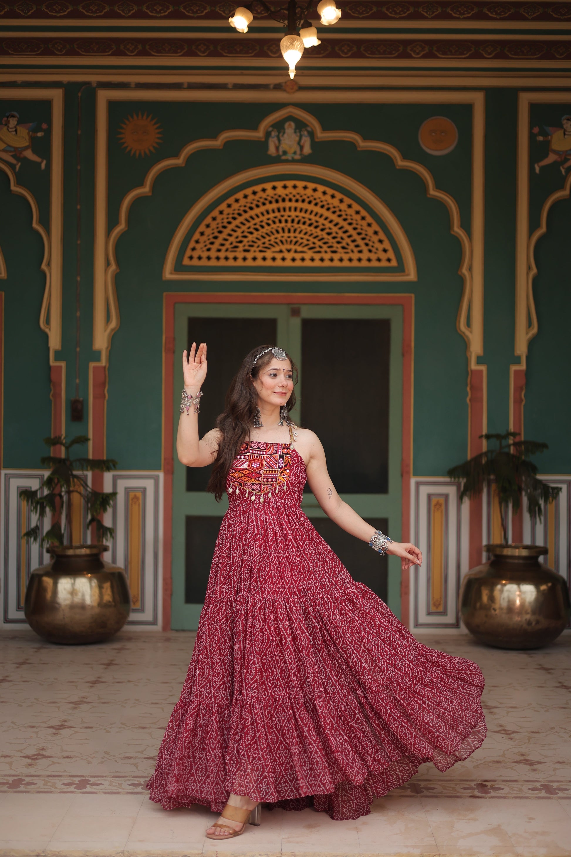 TILTON NAVRATRI SPECIAL BANDHANI PRINT PATCHWORK GOWN