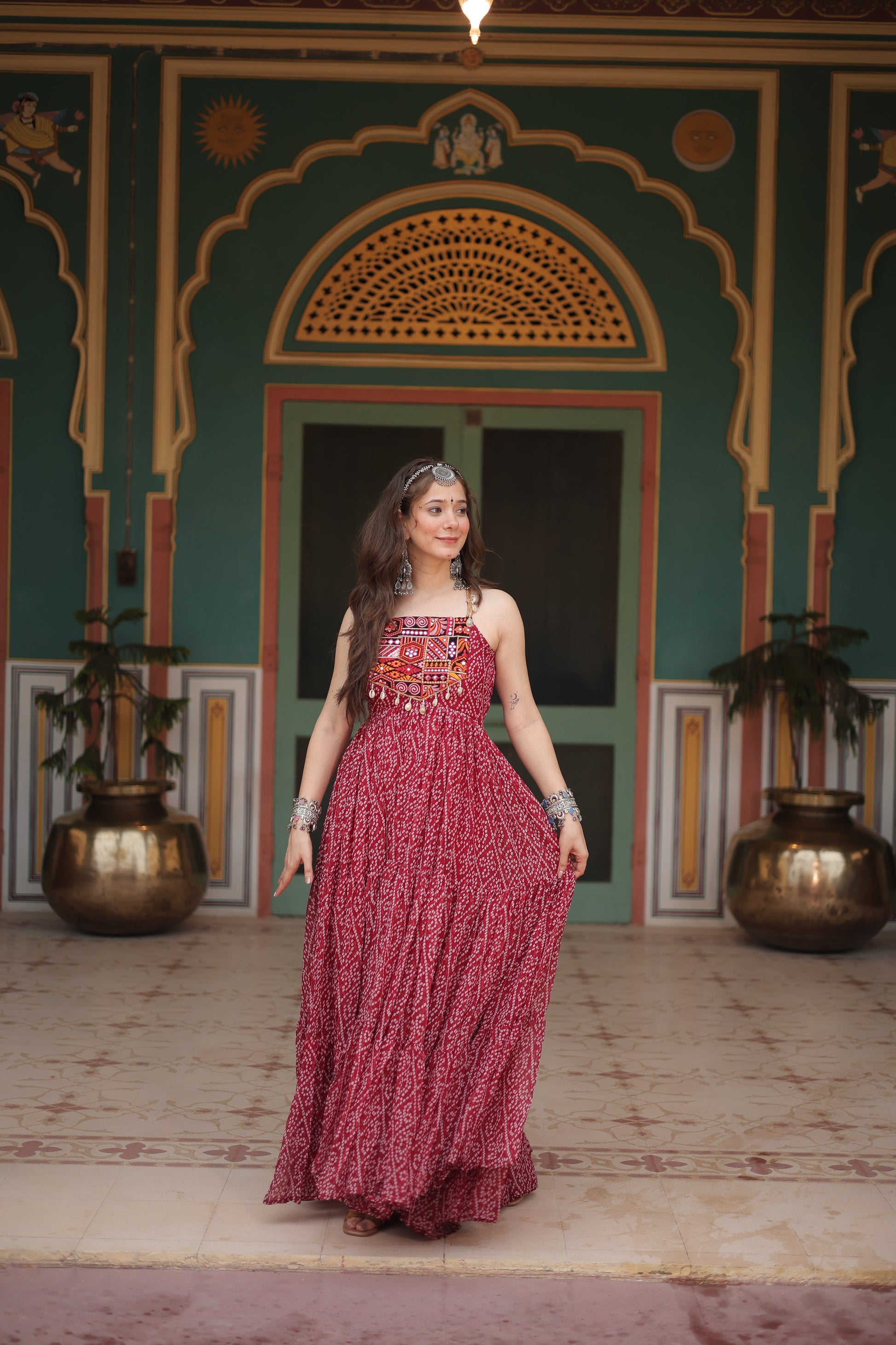 TILTON NAVRATRI SPECIAL BANDHANI PRINT PATCHWORK GOWN