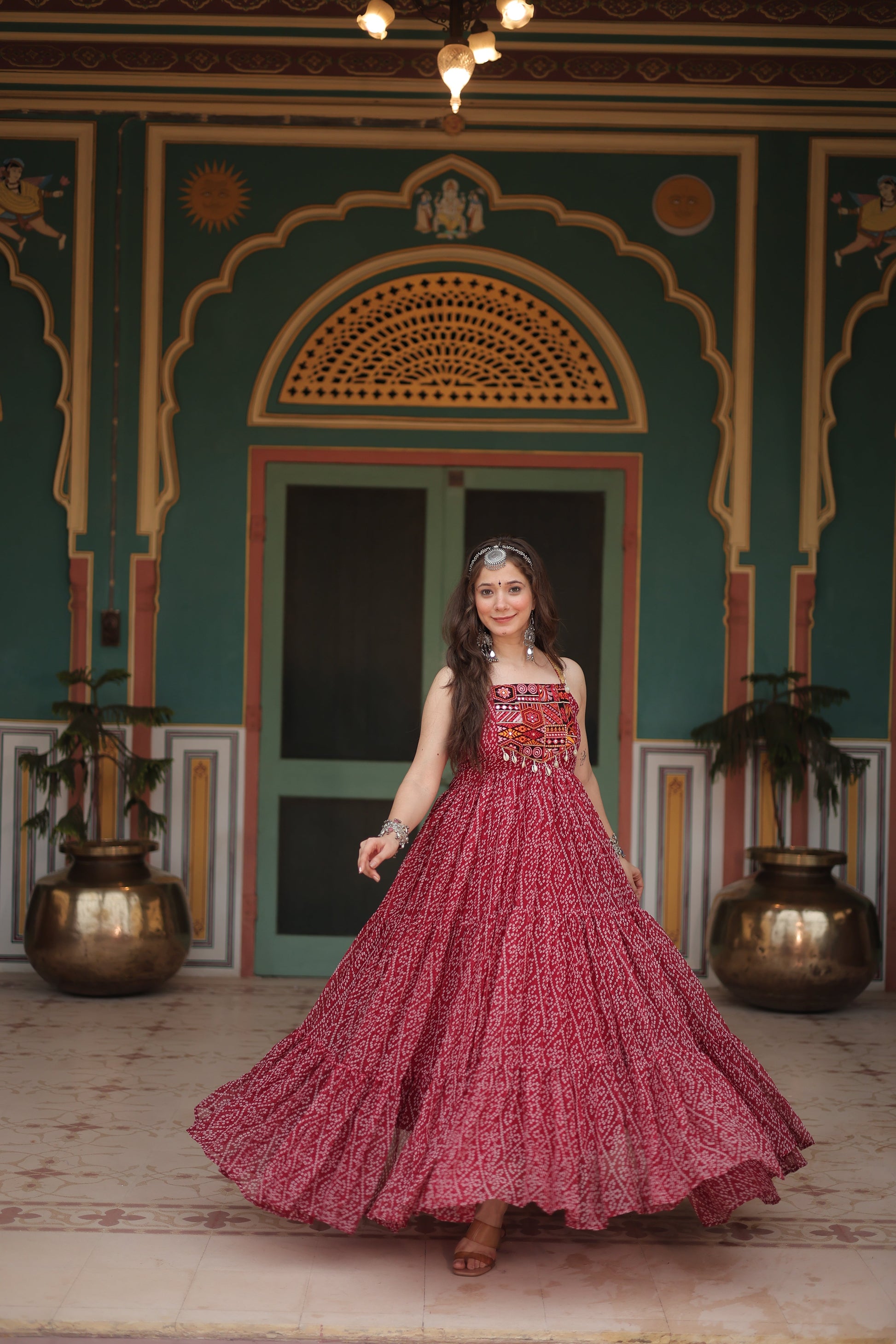 TILTON NAVRATRI SPECIAL BANDHANI PRINT PATCHWORK GOWN