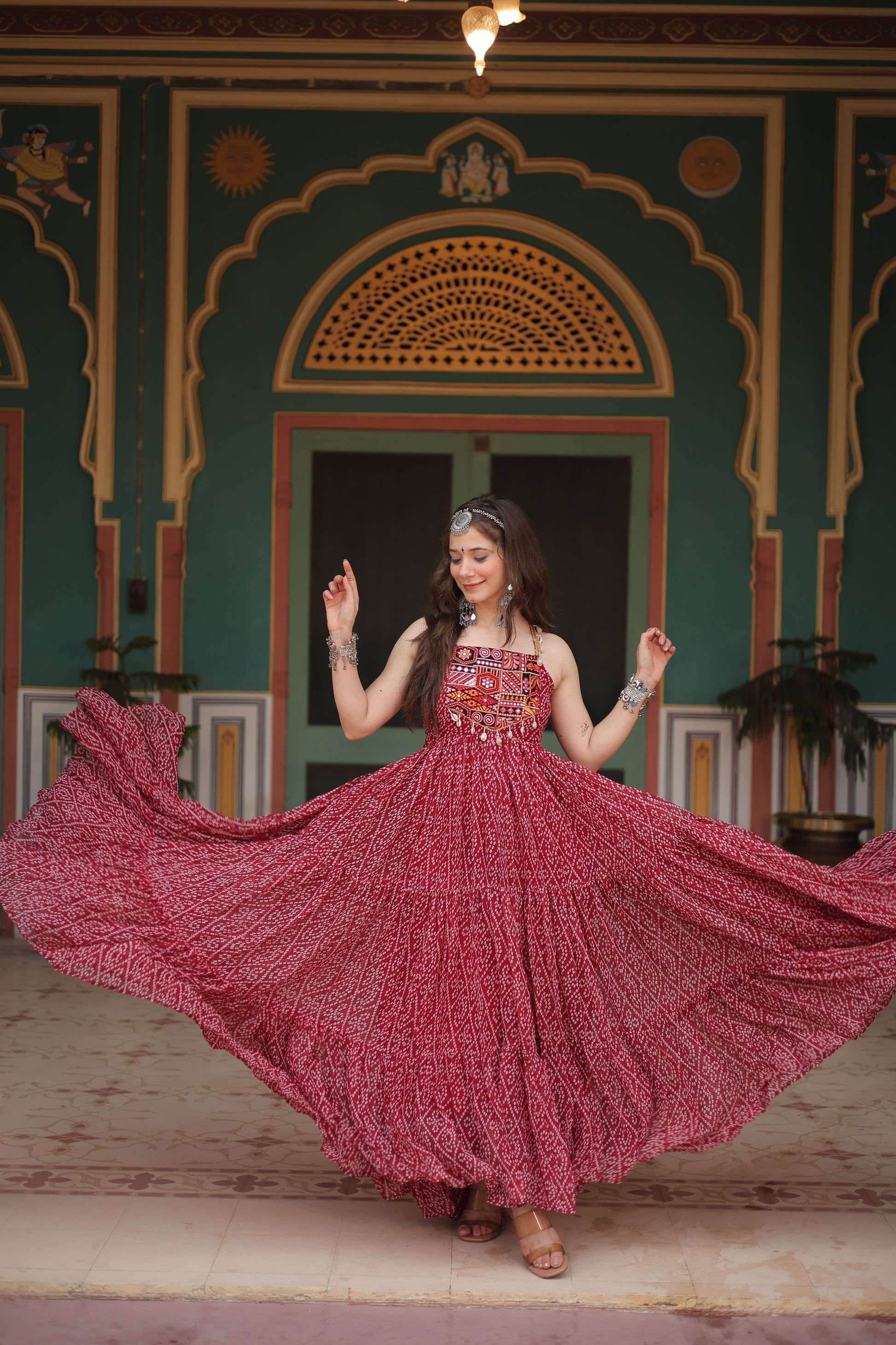 TILTON NAVRATRI SPECIAL BANDHANI PRINT PATCHWORK GOWN