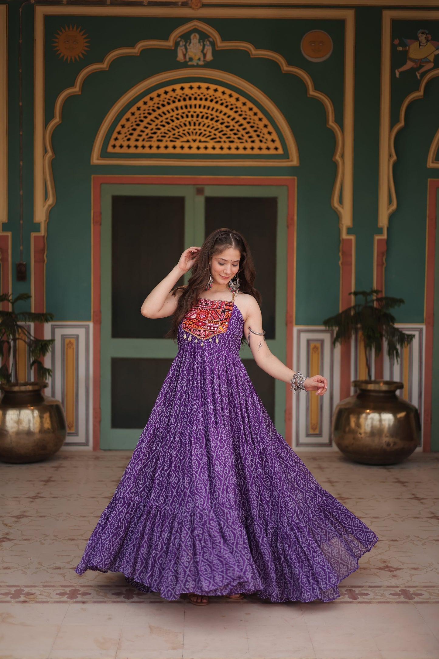 TILTON NAVRATRI SPECIAL BANDHANI PRINT PATCHWORK GOWN