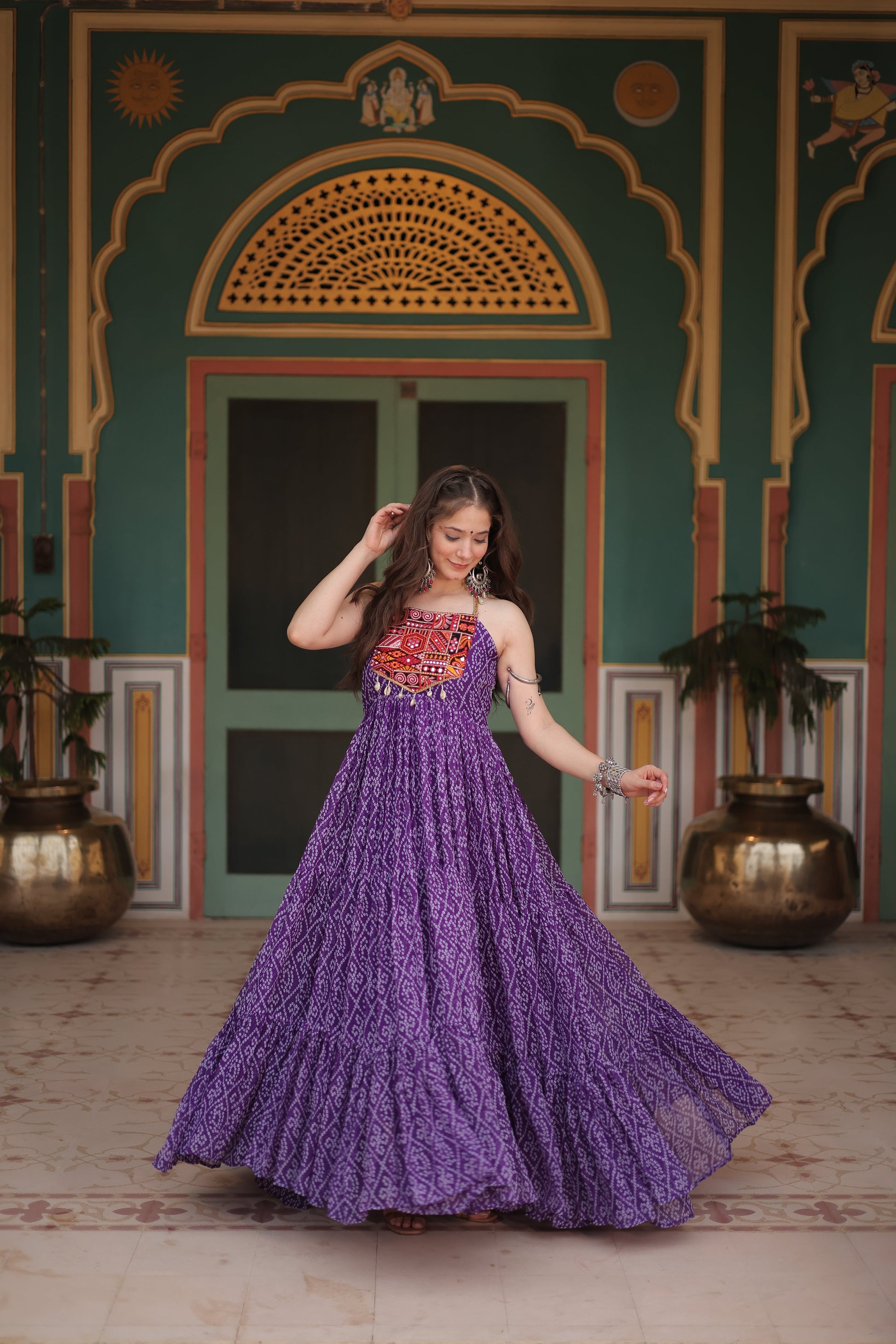 TILTON NAVRATRI SPECIAL BANDHANI PRINT PATCHWORK GOWN