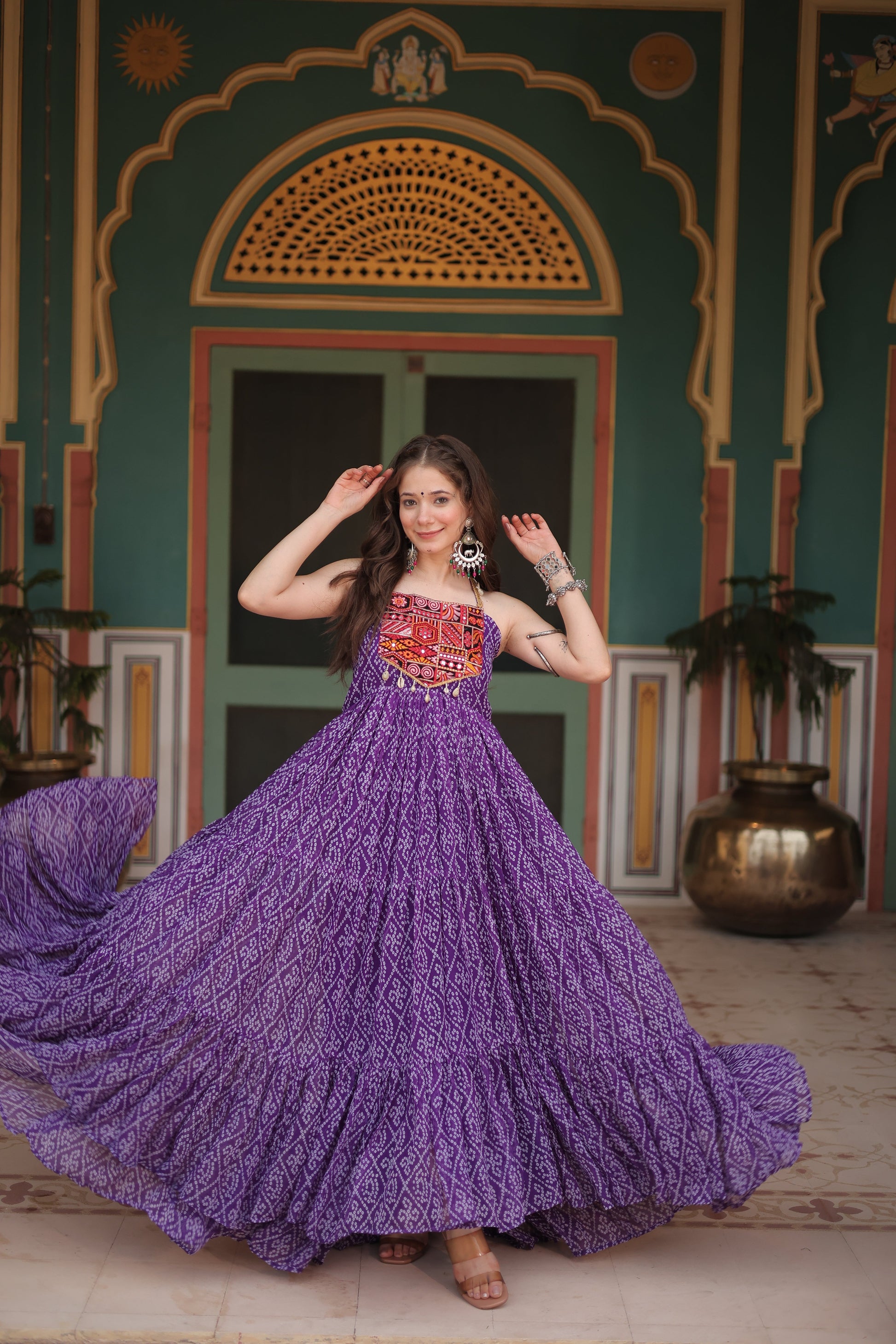 TILTON NAVRATRI SPECIAL BANDHANI PRINT PATCHWORK GOWN