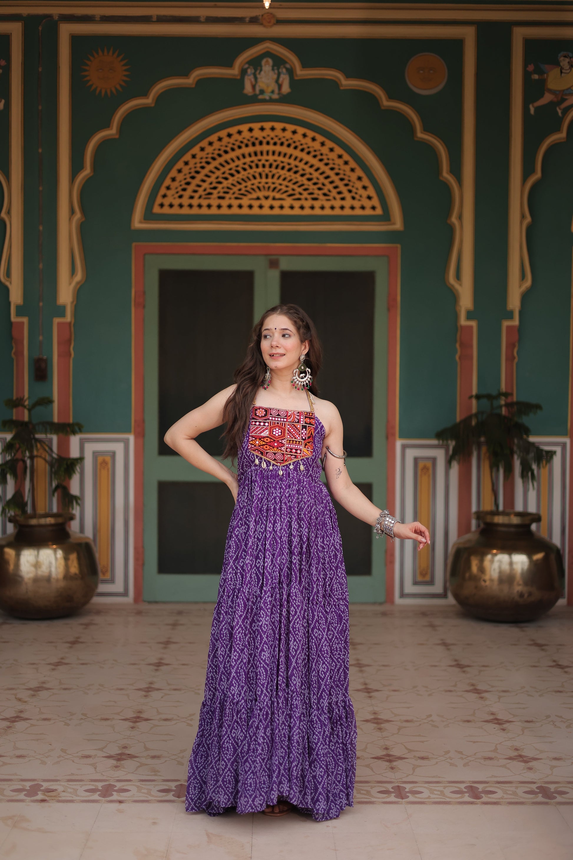 TILTON NAVRATRI SPECIAL BANDHANI PRINT PATCHWORK GOWN