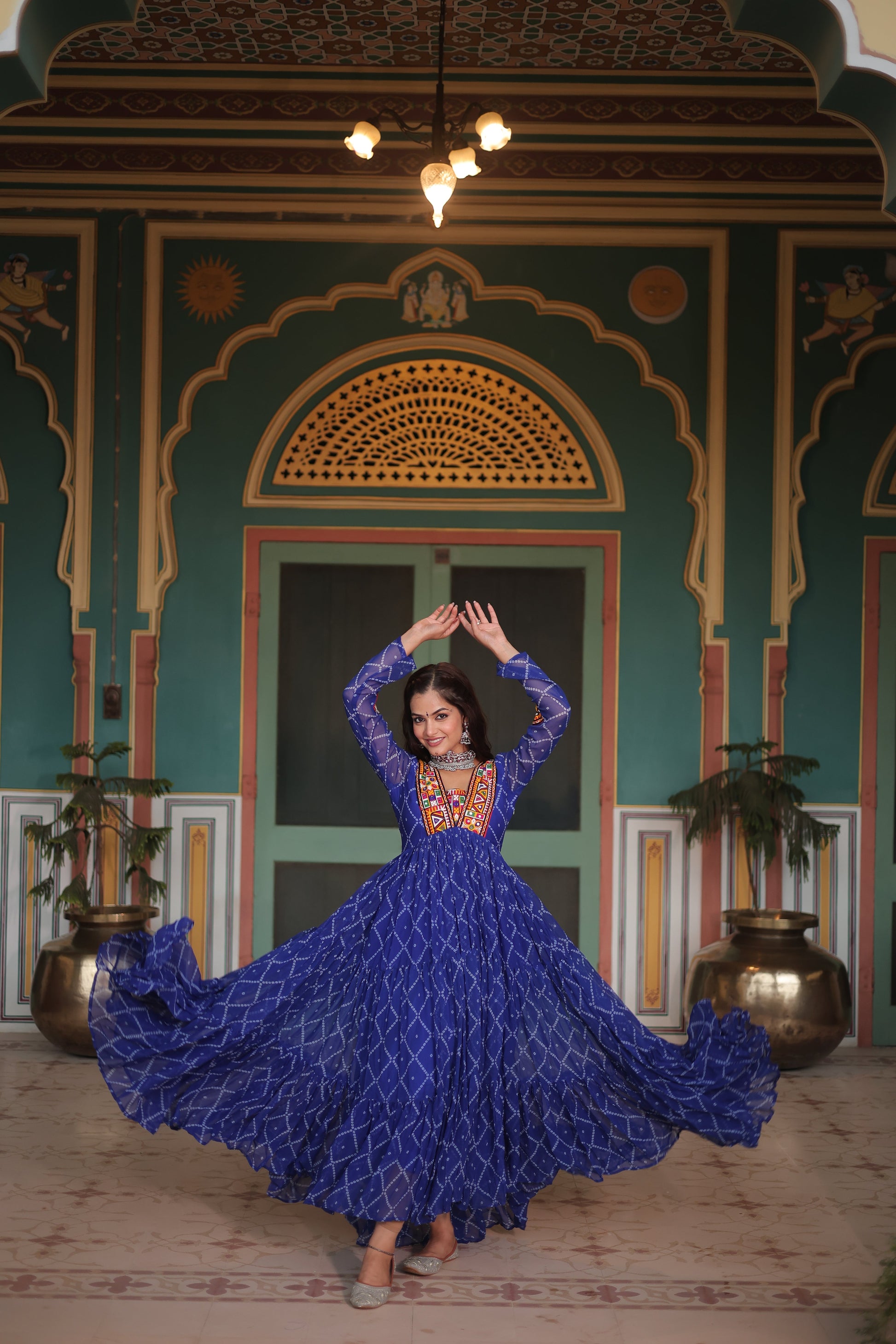 TILTON NAVRATRI SPECIAL BHANDHANI PRINT FAUX GEORGETTE GOWN