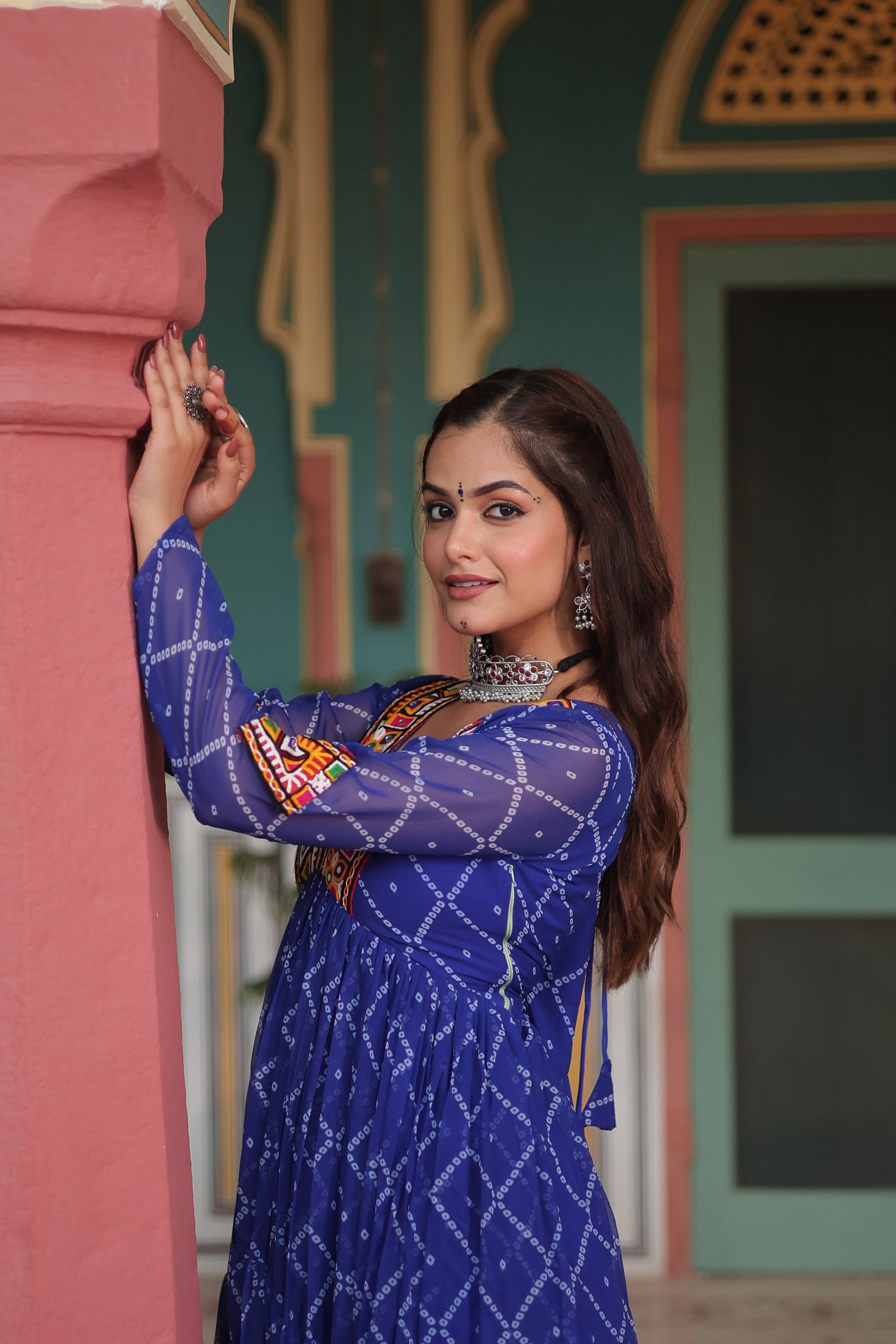 TILTON NAVRATRI SPECIAL BHANDHANI PRINT FAUX GEORGETTE GOWN