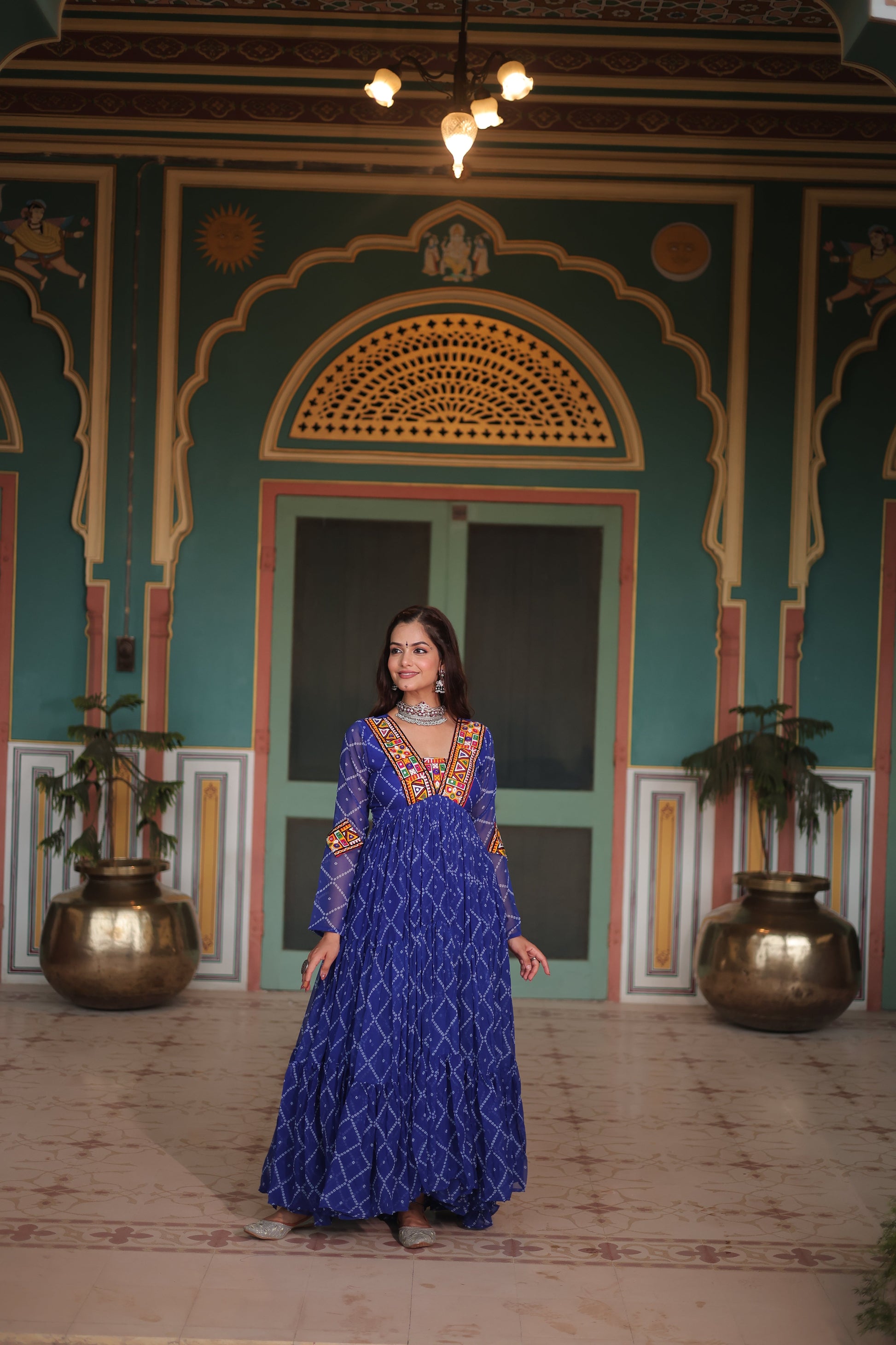 TILTON NAVRATRI SPECIAL BHANDHANI PRINT FAUX GEORGETTE GOWN
