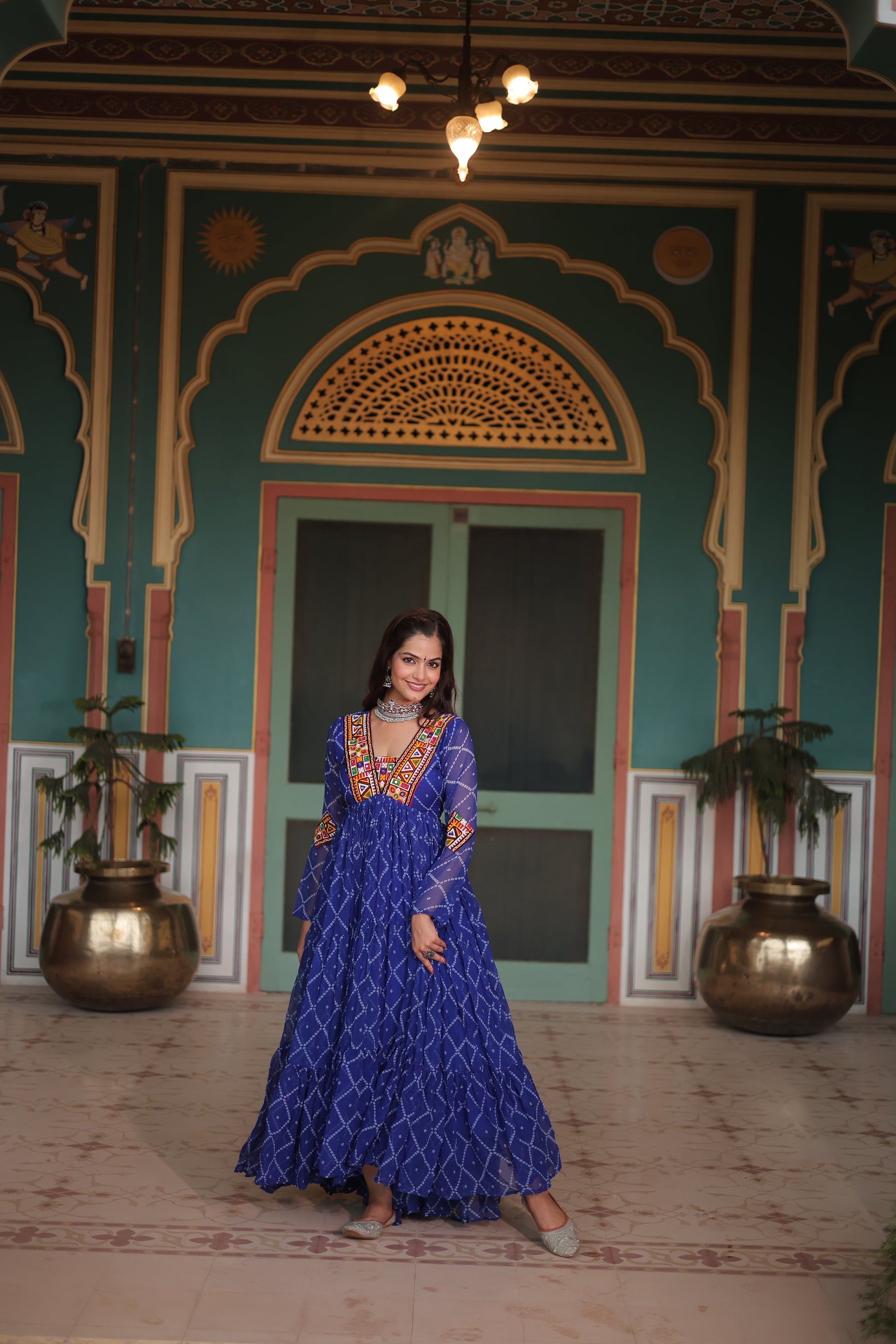 TILTON NAVRATRI SPECIAL BHANDHANI PRINT FAUX GEORGETTE GOWN
