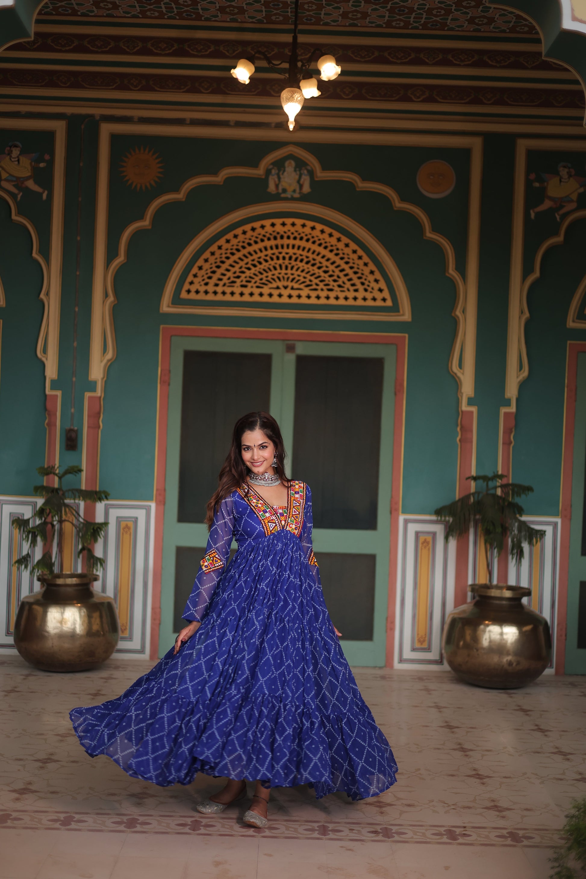 TILTON NAVRATRI SPECIAL BHANDHANI PRINT FAUX GEORGETTE GOWN