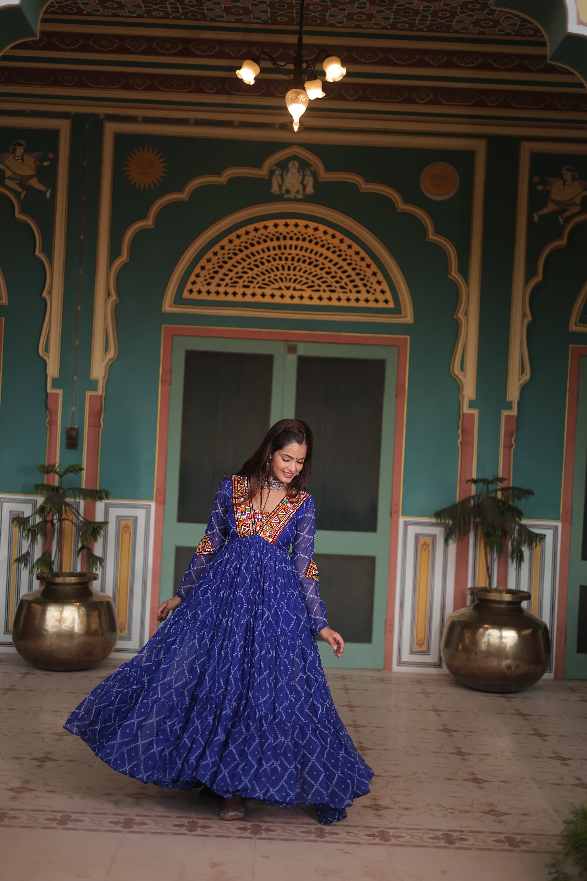 TILTON NAVRATRI SPECIAL BHANDHANI PRINT FAUX GEORGETTE GOWN