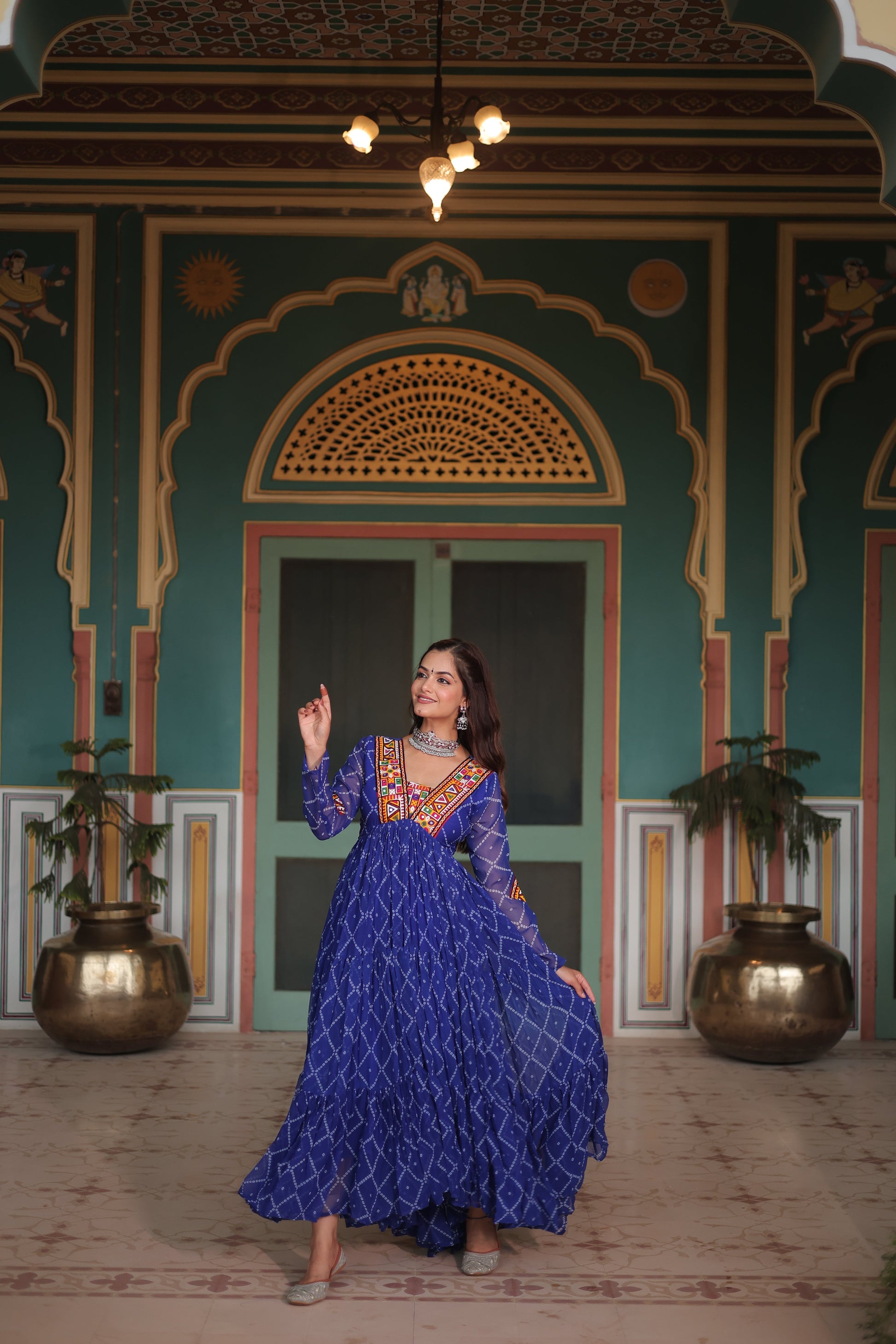 TILTON NAVRATRI SPECIAL BHANDHANI PRINT FAUX GEORGETTE GOWN