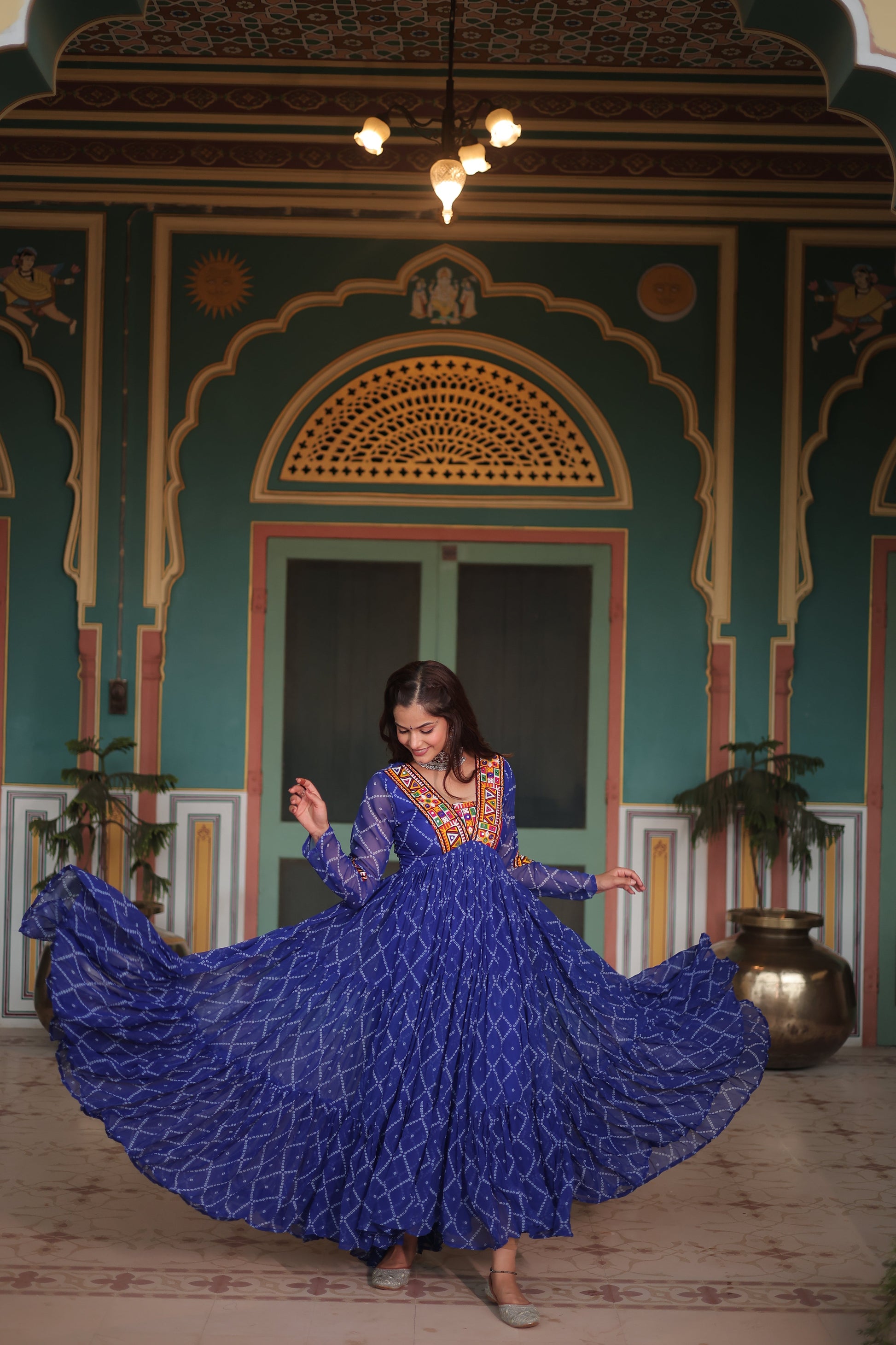 TILTON NAVRATRI SPECIAL BHANDHANI PRINT FAUX GEORGETTE GOWN