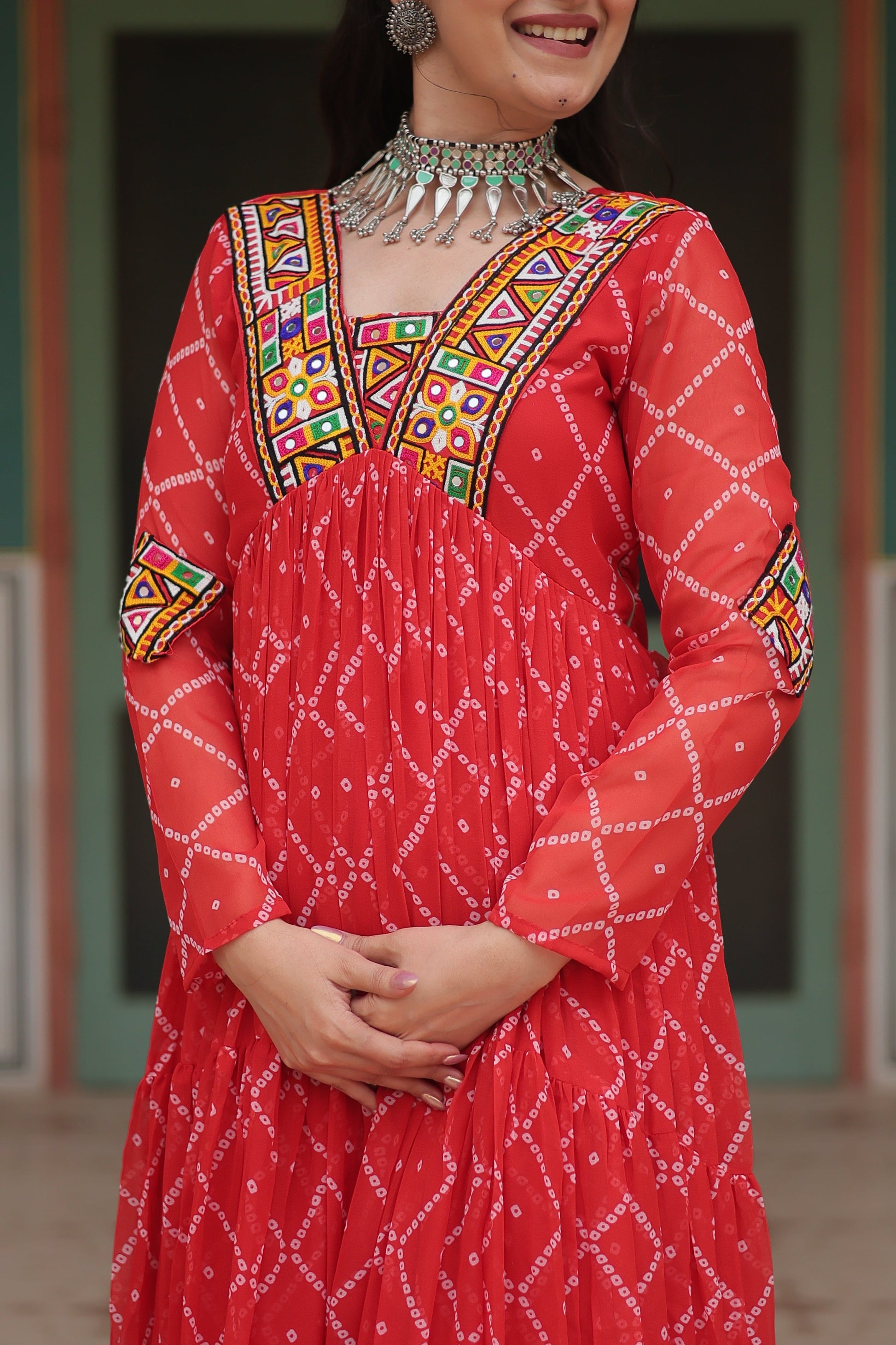 TILTON NAVRATRI SPECIAL BHANDHANI PRINT FAUX GEORGETTE GOWN
