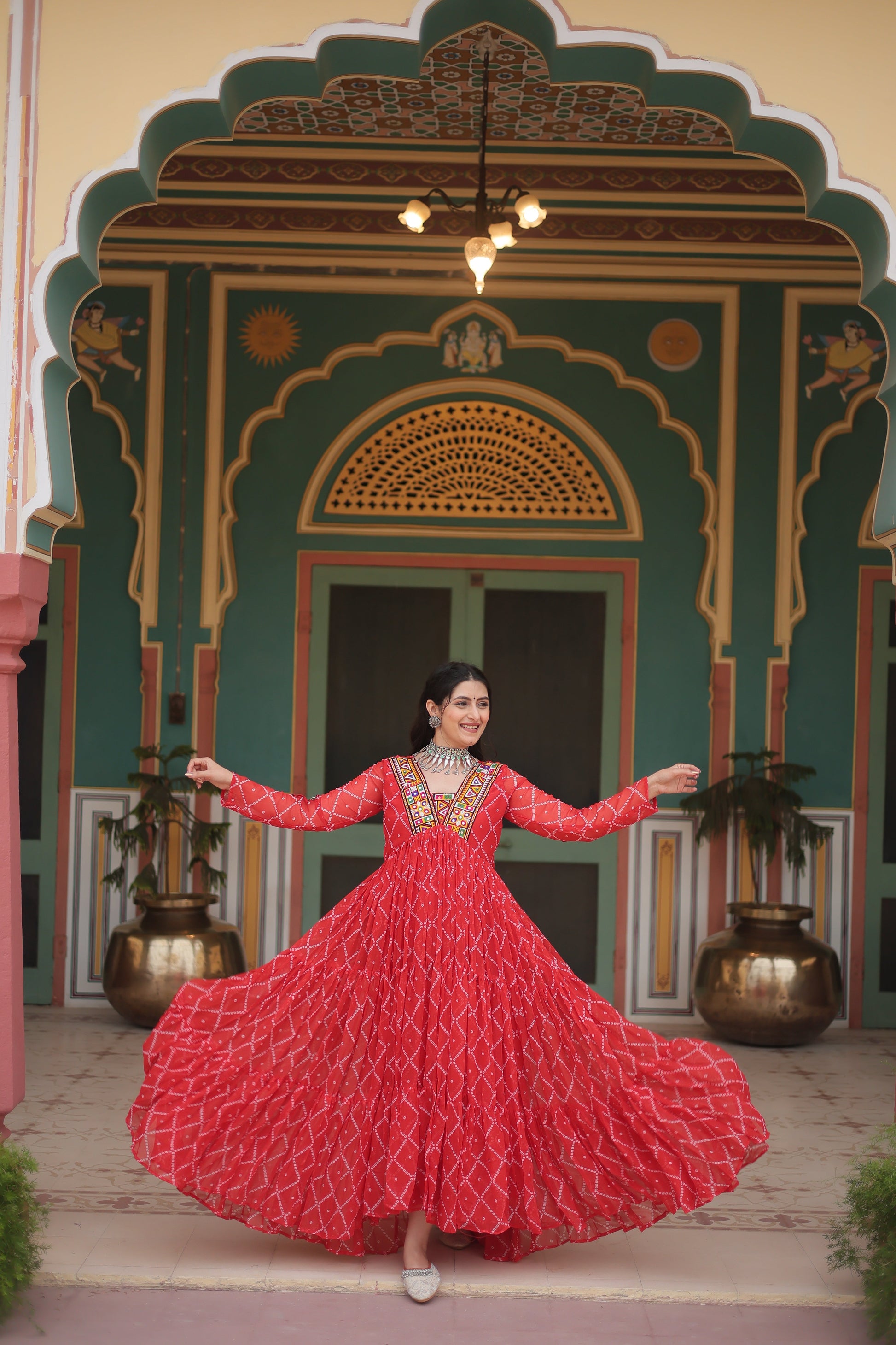 TILTON NAVRATRI SPECIAL BHANDHANI PRINT FAUX GEORGETTE GOWN