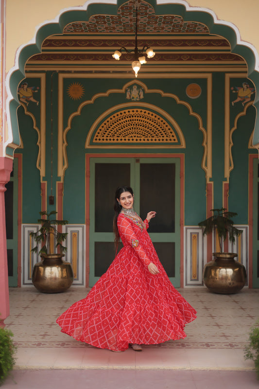 TILTON NAVRATRI SPECIAL BHANDHANI PRINT FAUX GEORGETTE GOWN
