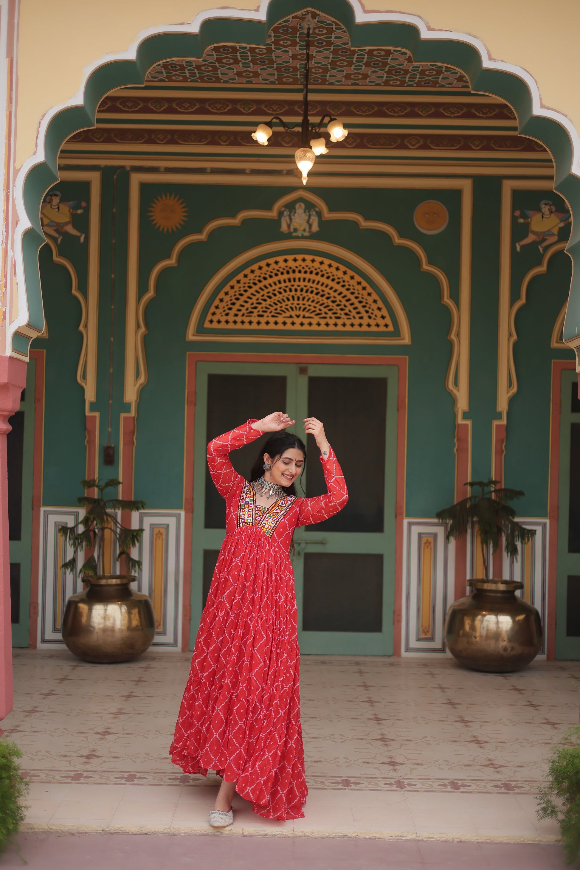 TILTON NAVRATRI SPECIAL BHANDHANI PRINT FAUX GEORGETTE GOWN