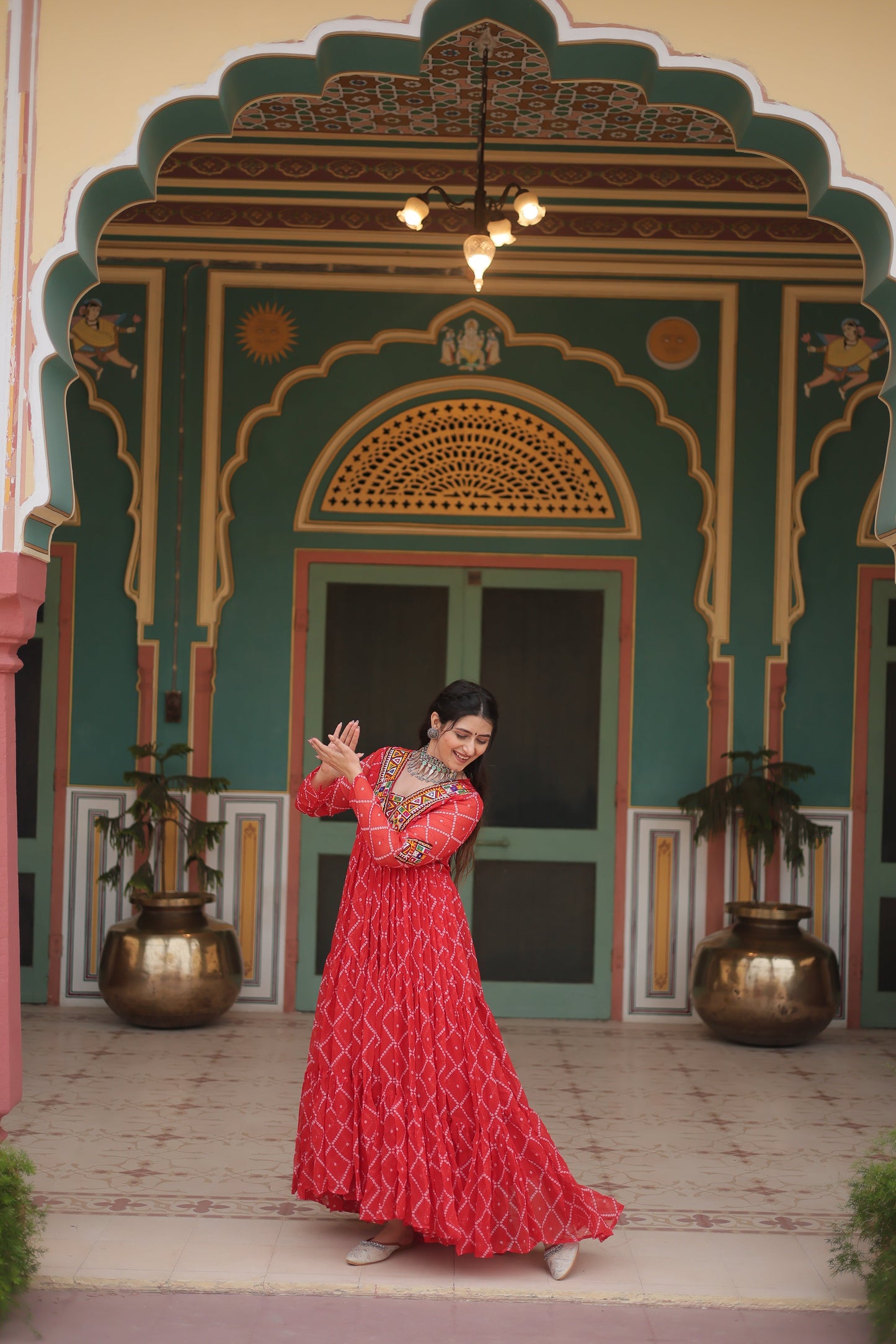 TILTON NAVRATRI SPECIAL BHANDHANI PRINT FAUX GEORGETTE GOWN