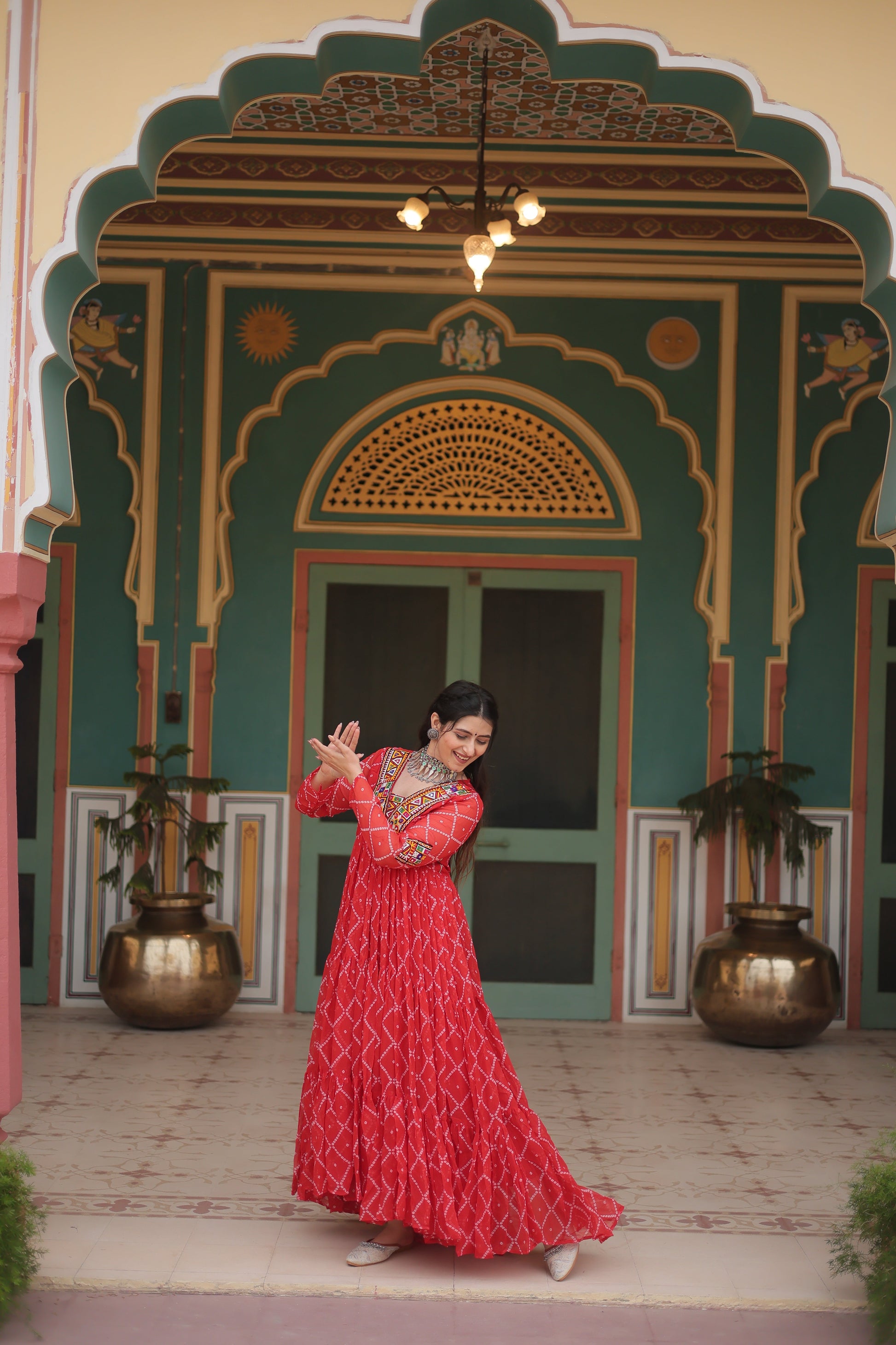 TILTON NAVRATRI SPECIAL BHANDHANI PRINT FAUX GEORGETTE GOWN