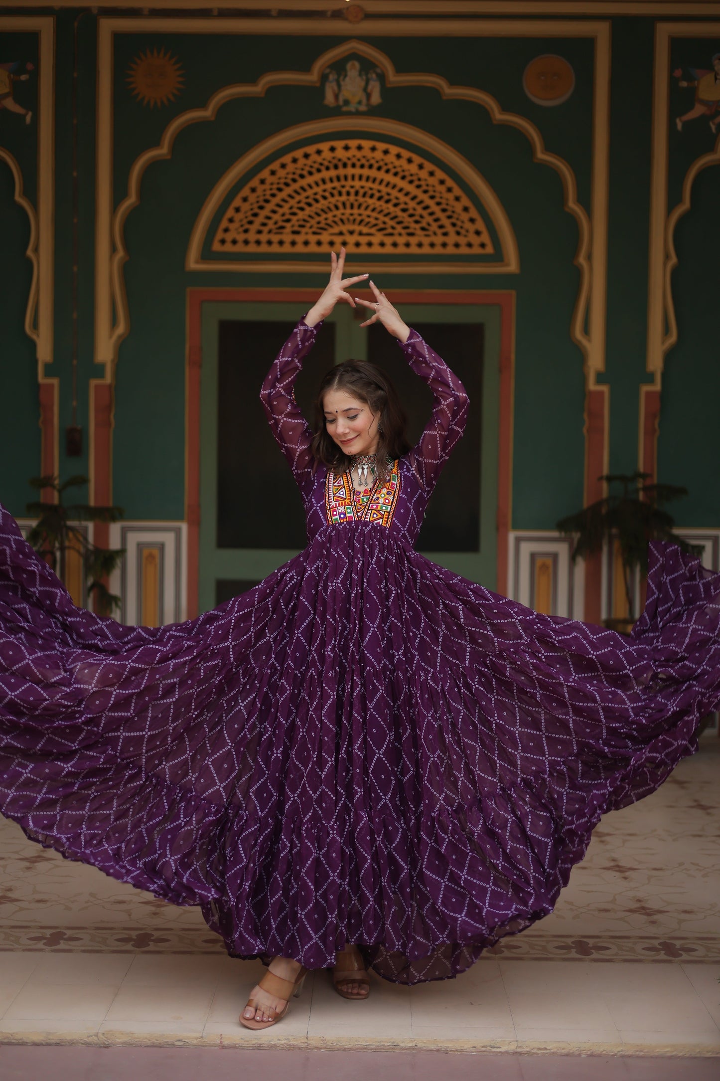 TILTON NAVRATRI SPECIAL BHANDHANI PRINT FAUX GEORGETTE GOWN