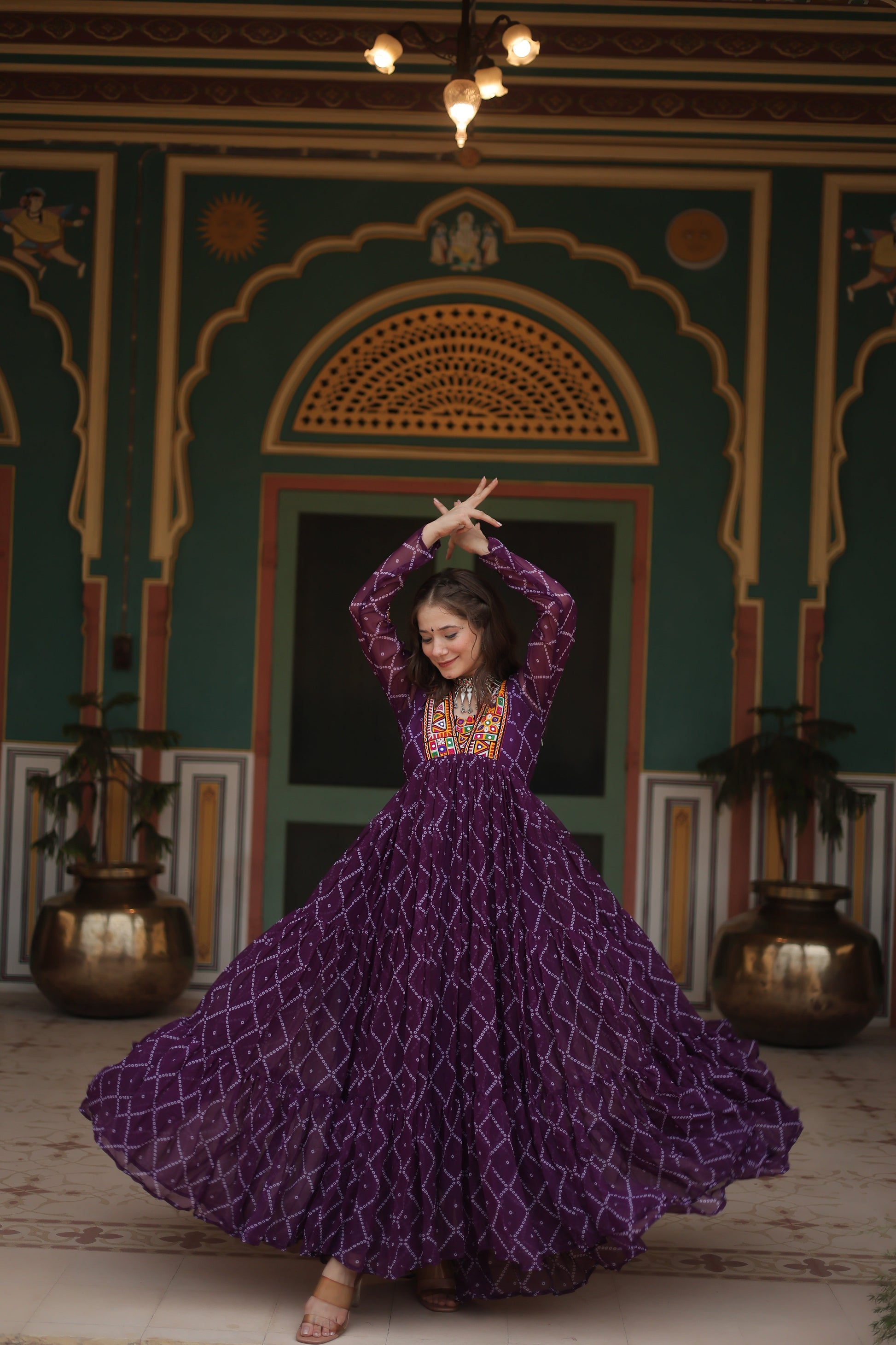 TILTON NAVRATRI SPECIAL BHANDHANI PRINT FAUX GEORGETTE GOWN