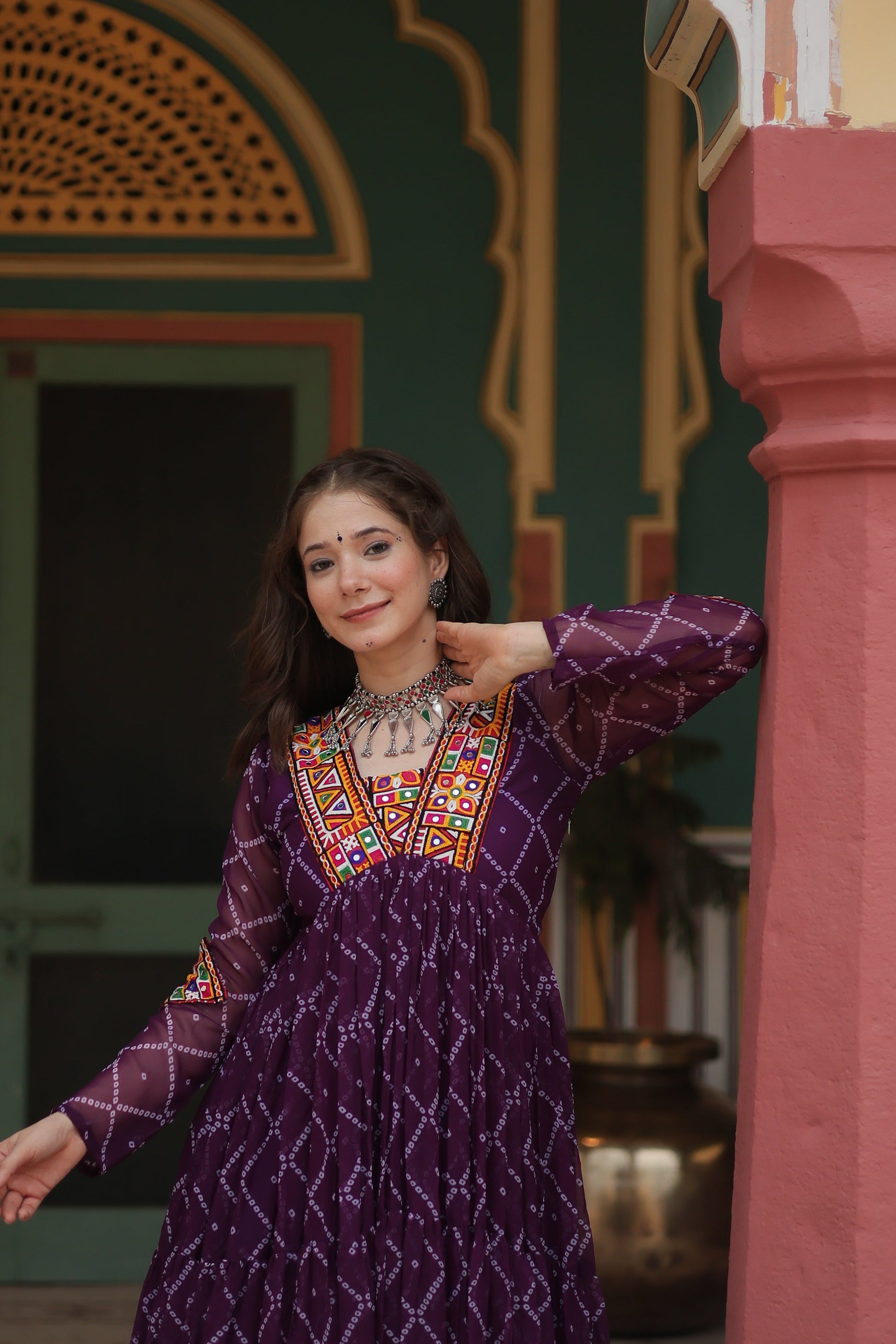 TILTON NAVRATRI SPECIAL BHANDHANI PRINT FAUX GEORGETTE GOWN