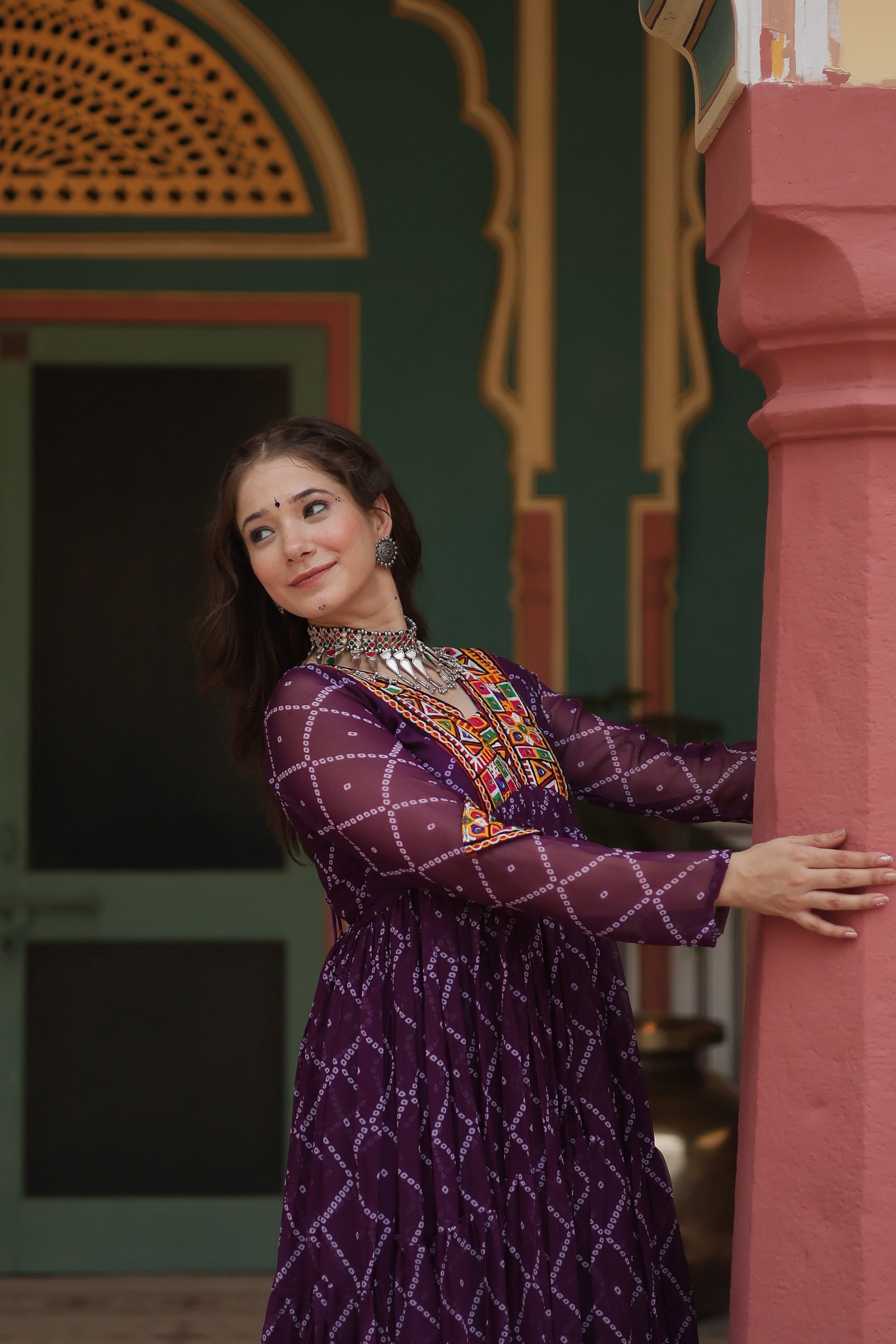 TILTON NAVRATRI SPECIAL BHANDHANI PRINT FAUX GEORGETTE GOWN