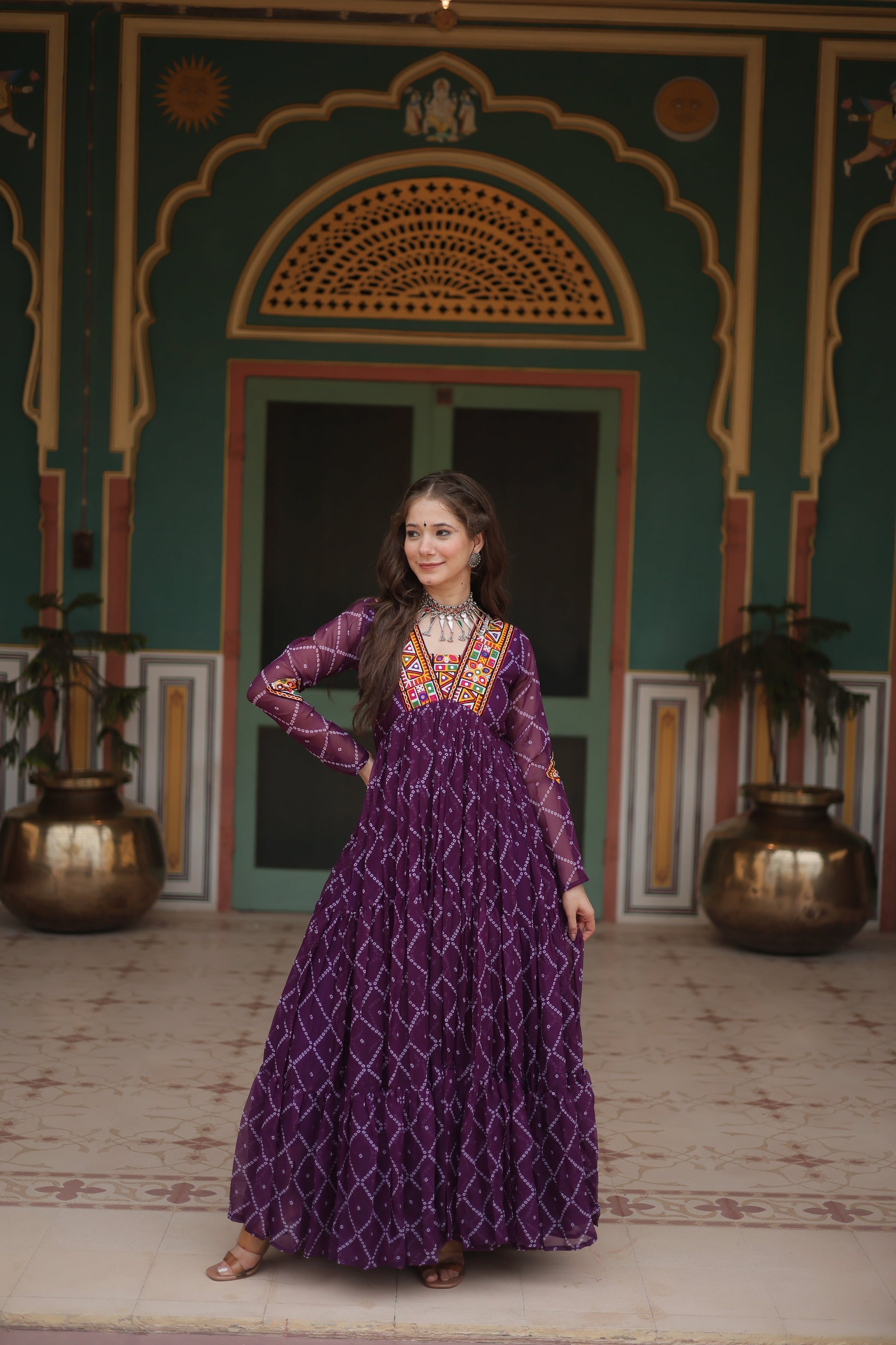 TILTON NAVRATRI SPECIAL BHANDHANI PRINT FAUX GEORGETTE GOWN