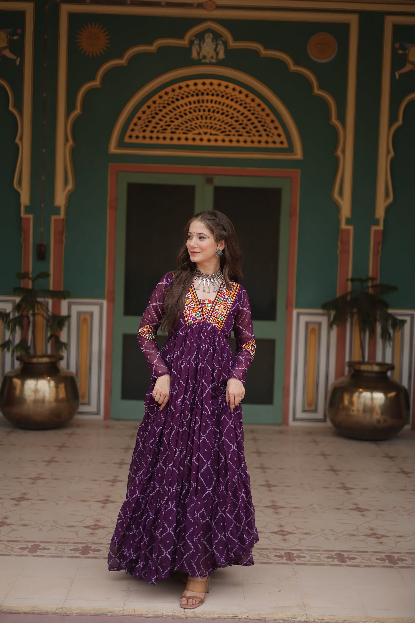 TILTON NAVRATRI SPECIAL BHANDHANI PRINT FAUX GEORGETTE GOWN