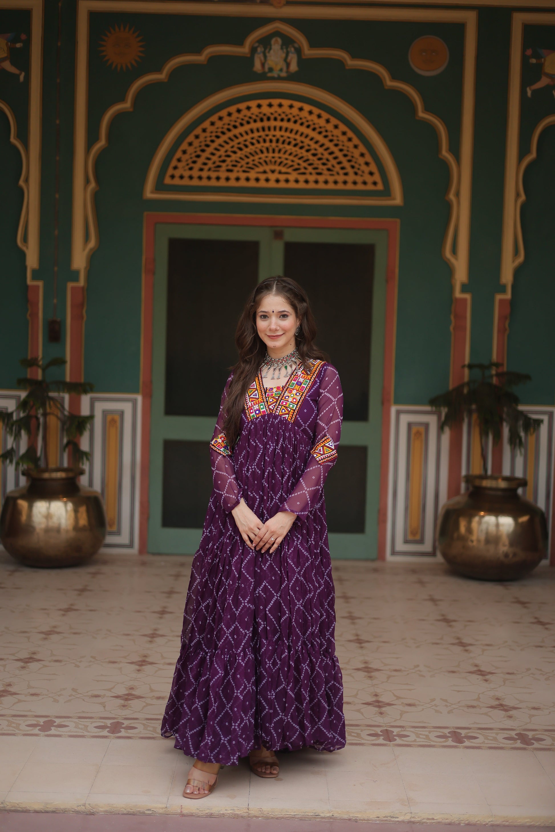 TILTON NAVRATRI SPECIAL BHANDHANI PRINT FAUX GEORGETTE GOWN