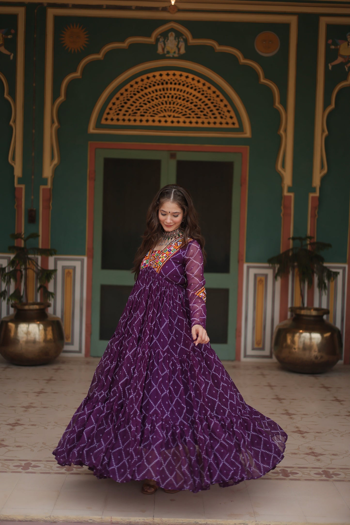 TILTON NAVRATRI SPECIAL BHANDHANI PRINT FAUX GEORGETTE GOWN