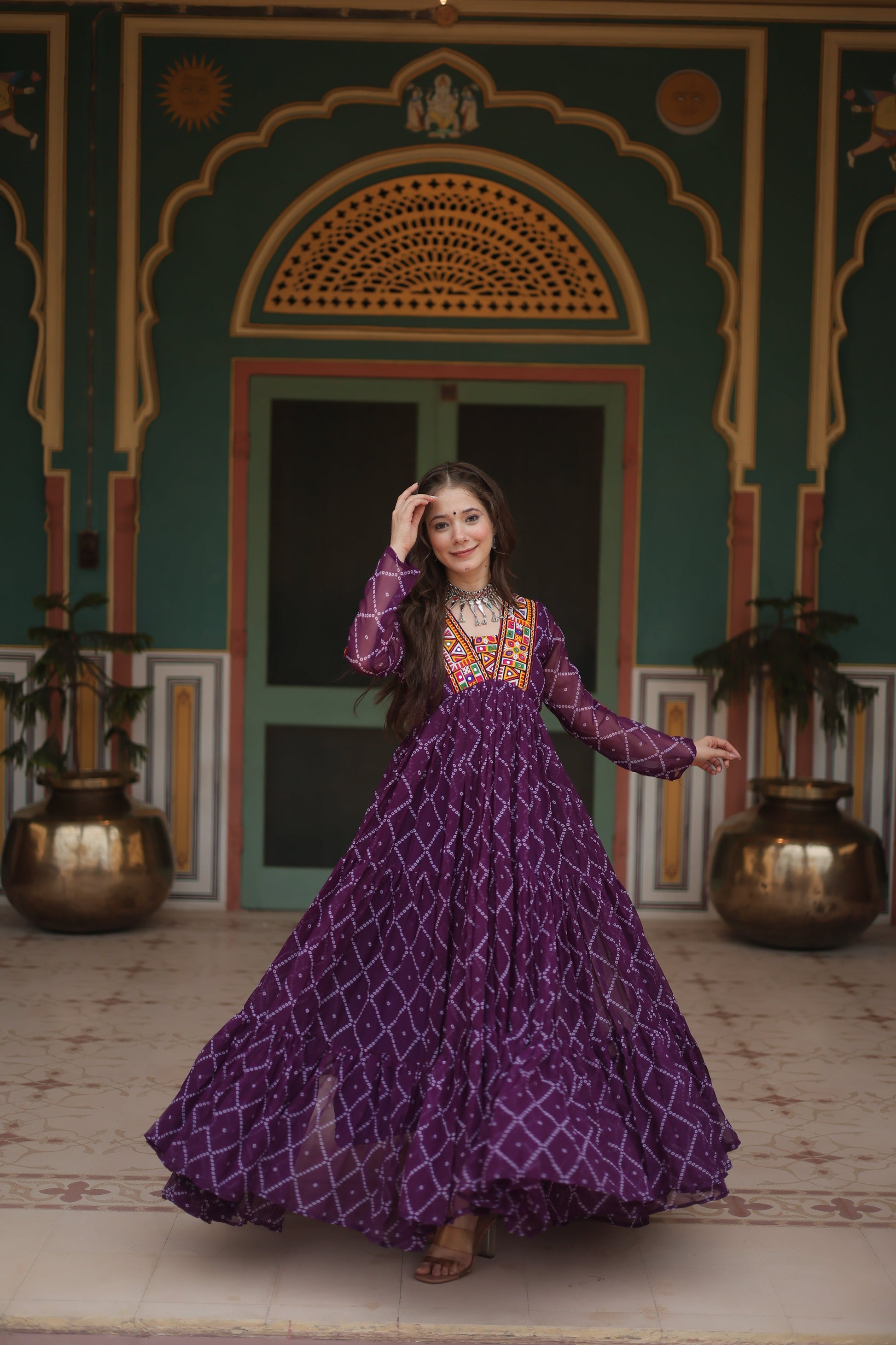 TILTON NAVRATRI SPECIAL BHANDHANI PRINT FAUX GEORGETTE GOWN