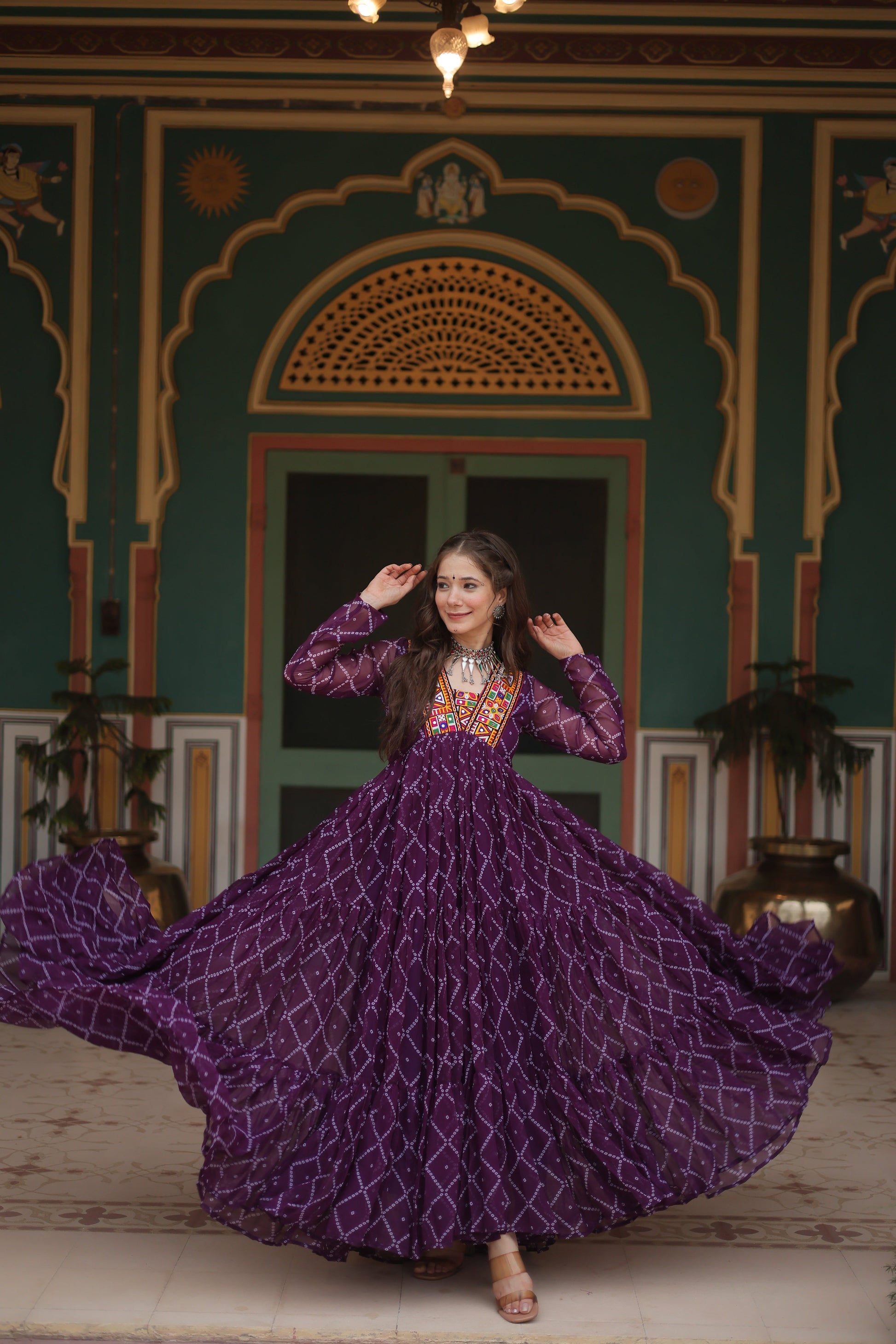 TILTON NAVRATRI SPECIAL BHANDHANI PRINT FAUX GEORGETTE GOWN