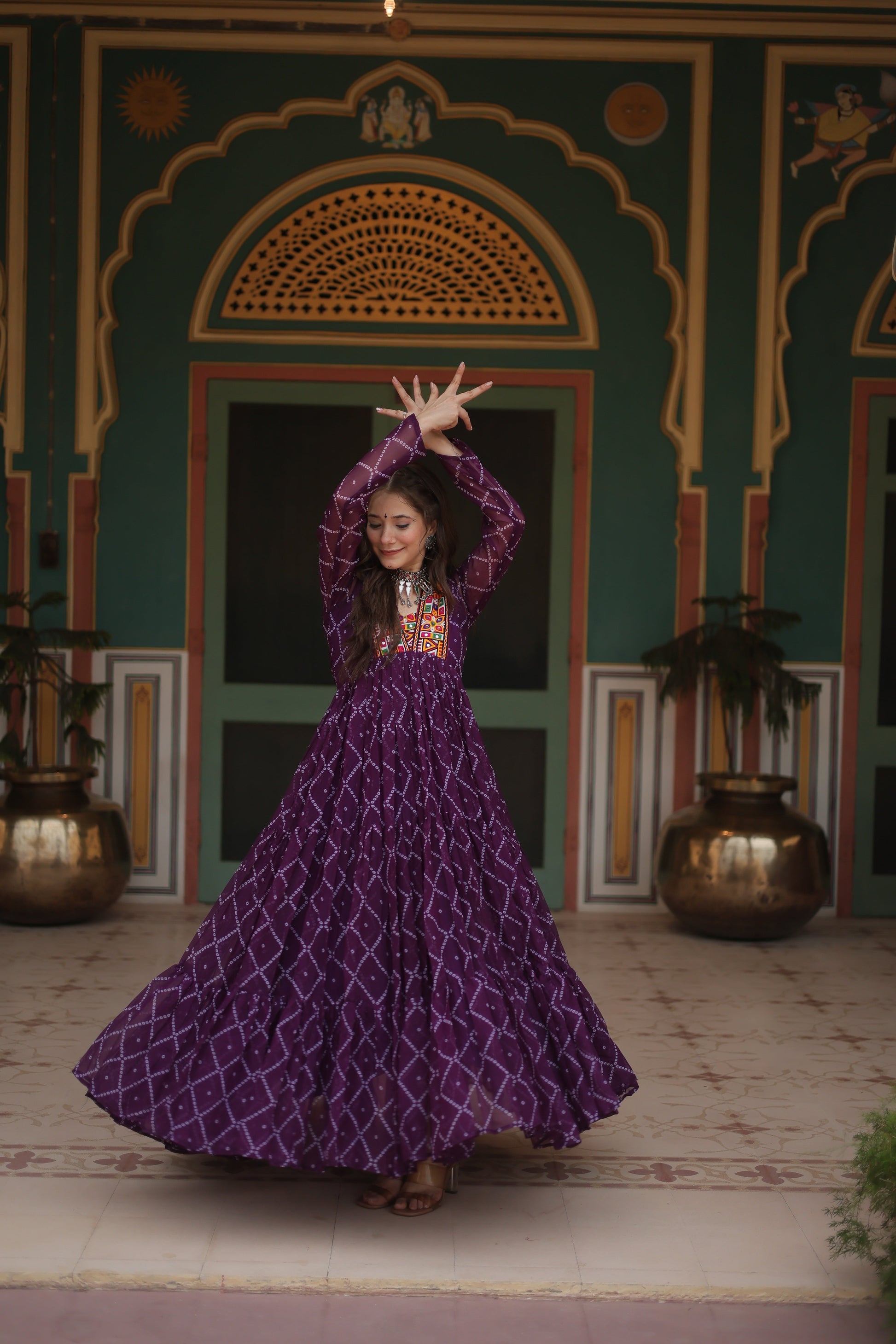TILTON NAVRATRI SPECIAL BHANDHANI PRINT FAUX GEORGETTE GOWN
