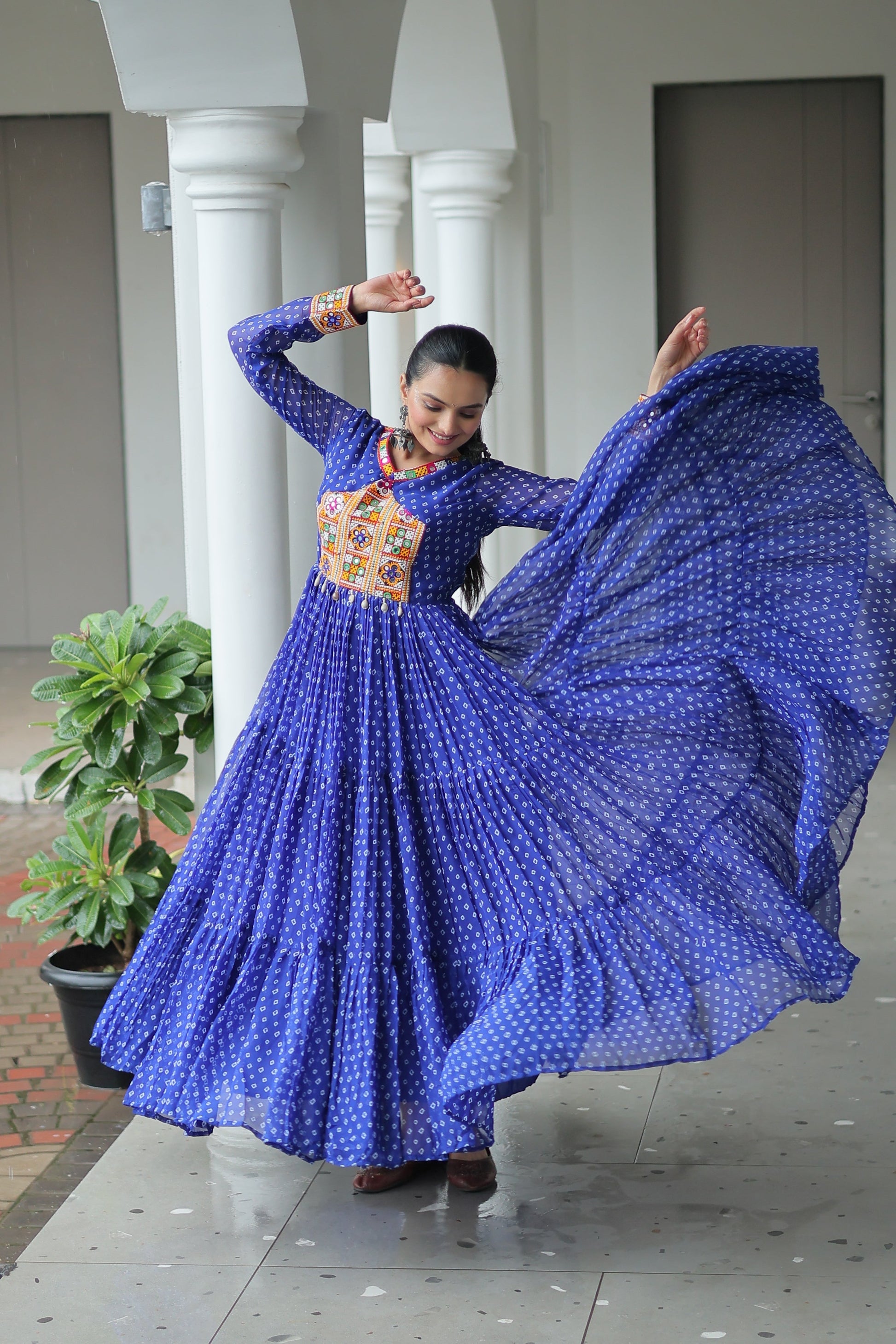 TILTON NAVRATRI SPECIAL BANDHANI PRINT GOWN WITH KUTCHI PATCHWORK