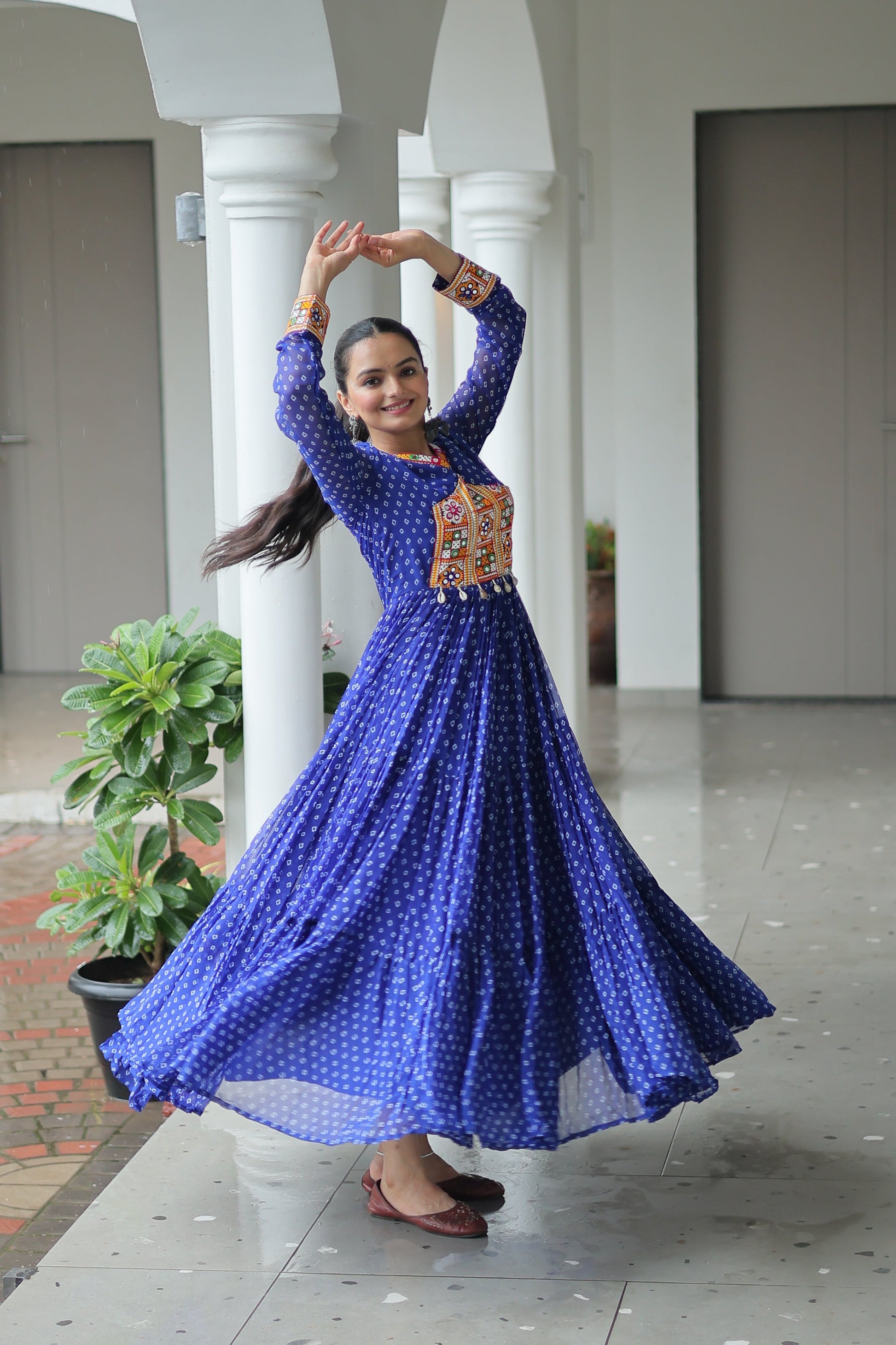 TILTON NAVRATRI SPECIAL BANDHANI PRINT GOWN WITH KUTCHI PATCHWORK