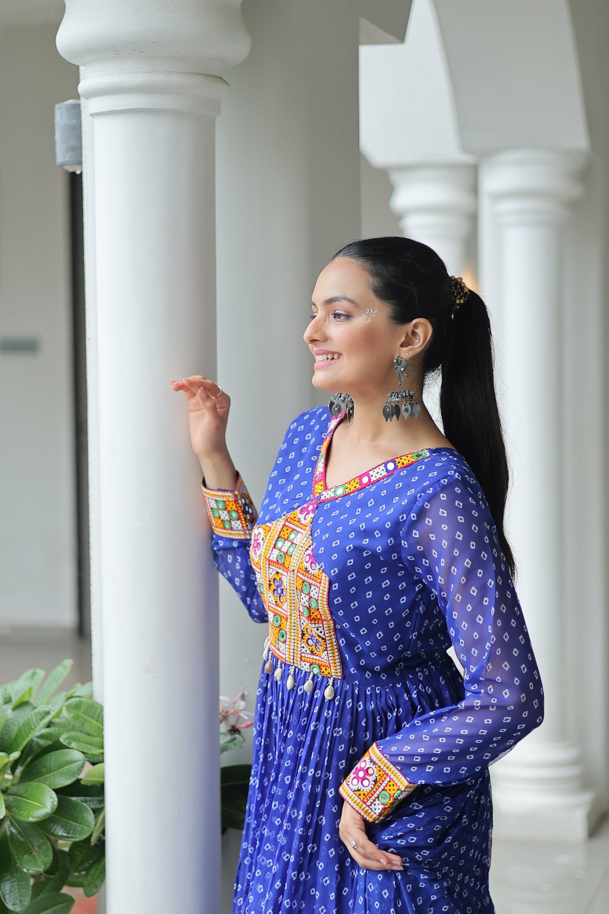 TILTON NAVRATRI SPECIAL BANDHANI PRINT GOWN WITH KUTCHI PATCHWORK