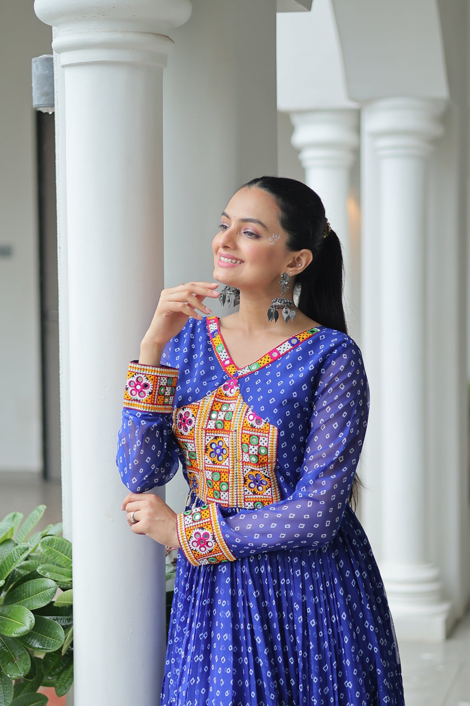 TILTON NAVRATRI SPECIAL BANDHANI PRINT GOWN WITH KUTCHI PATCHWORK