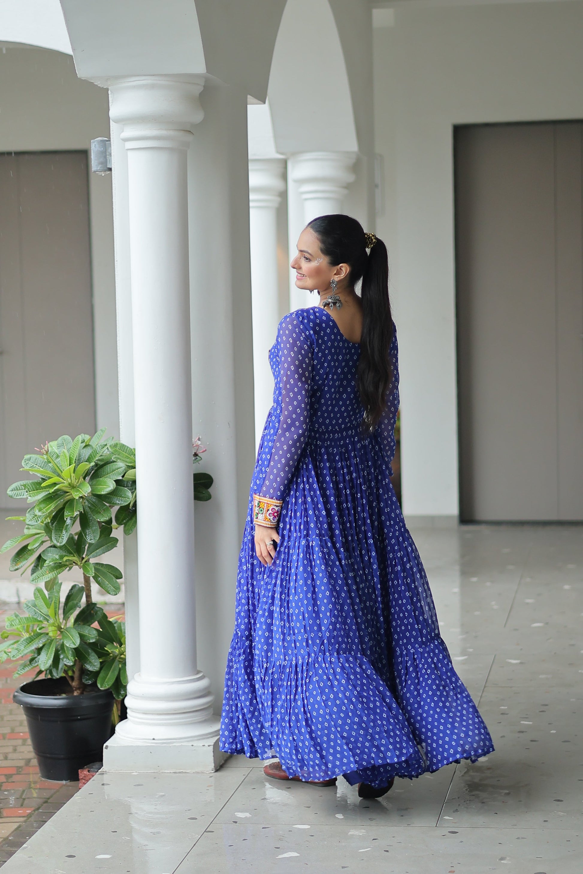 TILTON NAVRATRI SPECIAL BANDHANI PRINT GOWN WITH KUTCHI PATCHWORK