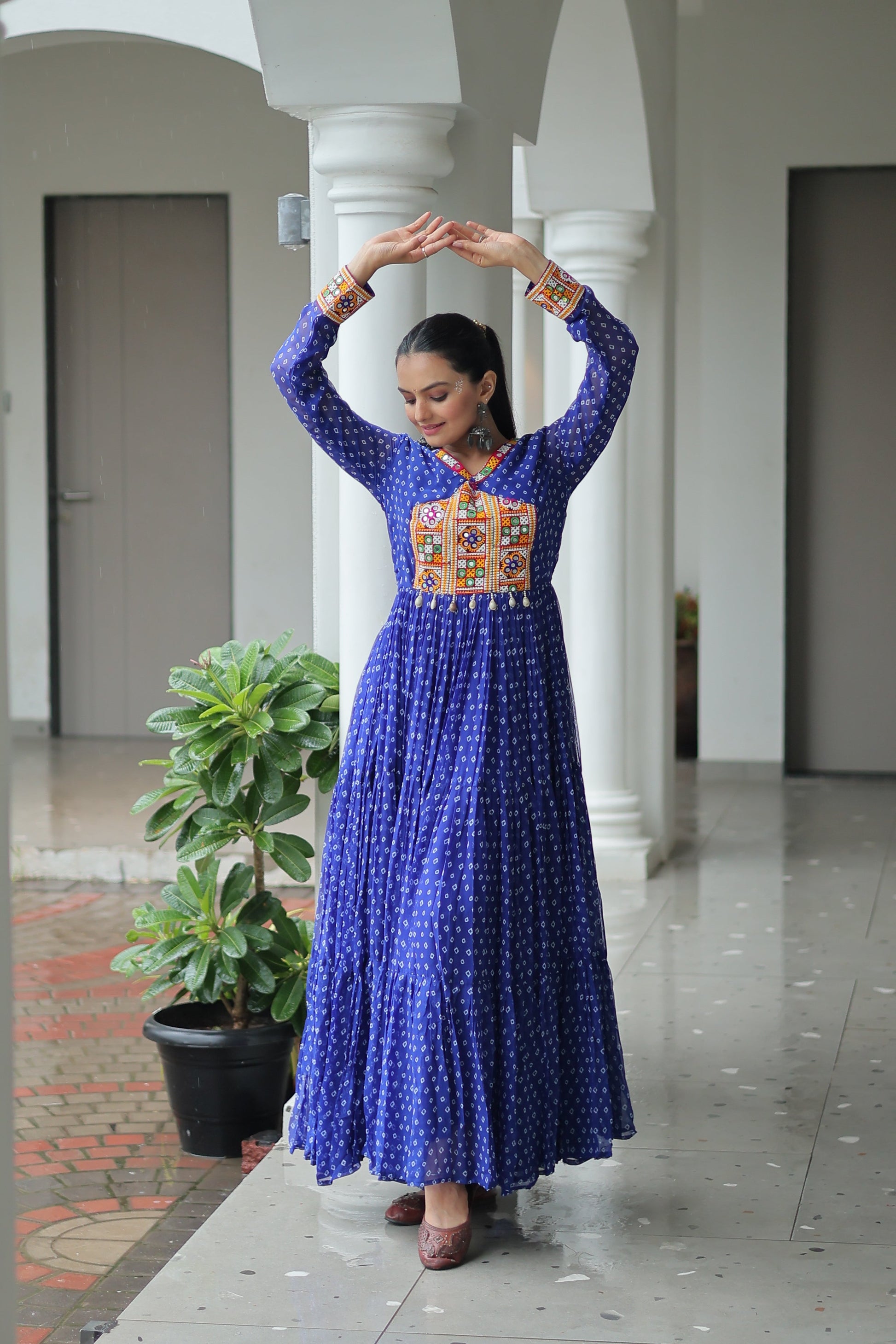 TILTON NAVRATRI SPECIAL BANDHANI PRINT GOWN WITH KUTCHI PATCHWORK