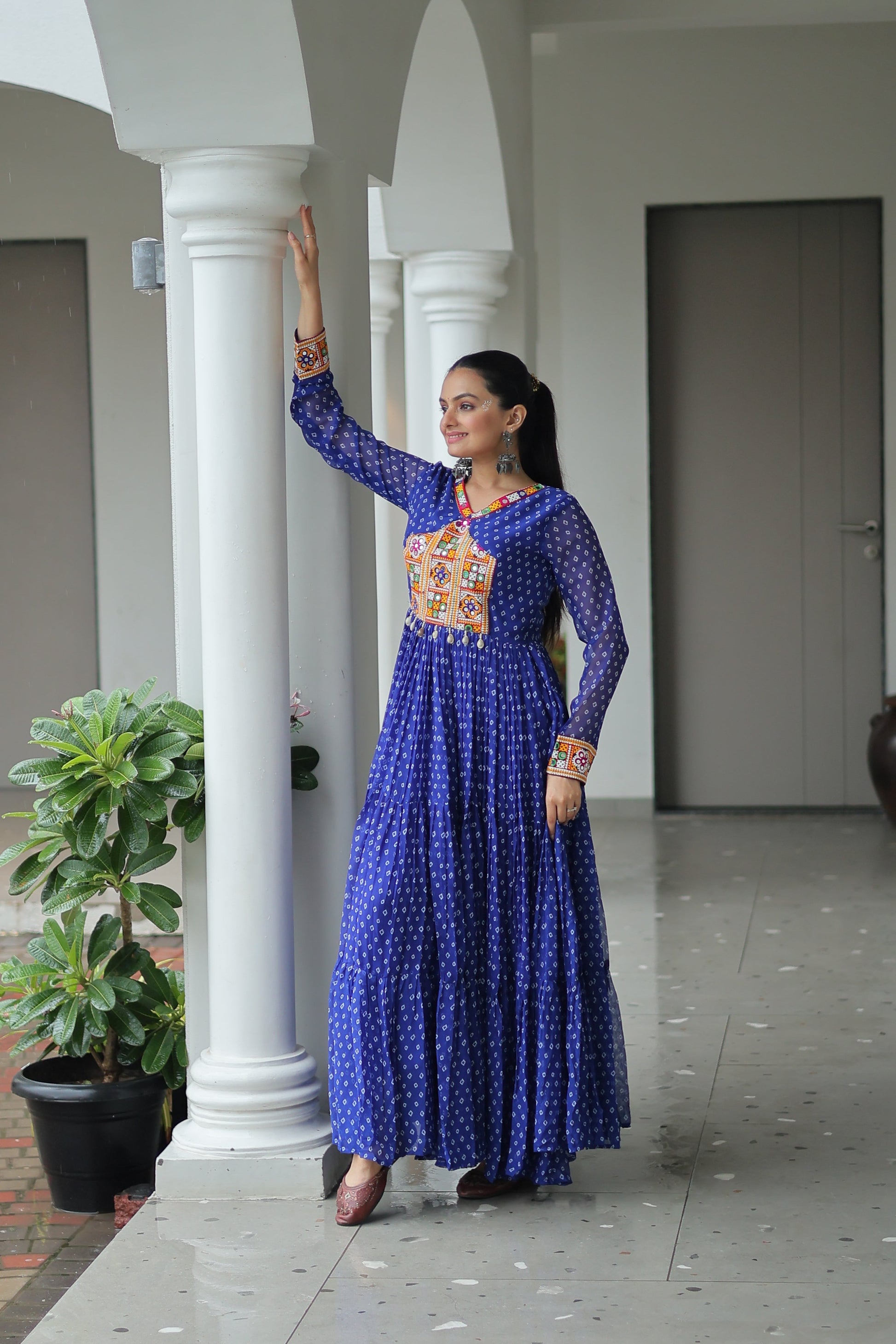 TILTON NAVRATRI SPECIAL BANDHANI PRINT GOWN WITH KUTCHI PATCHWORK