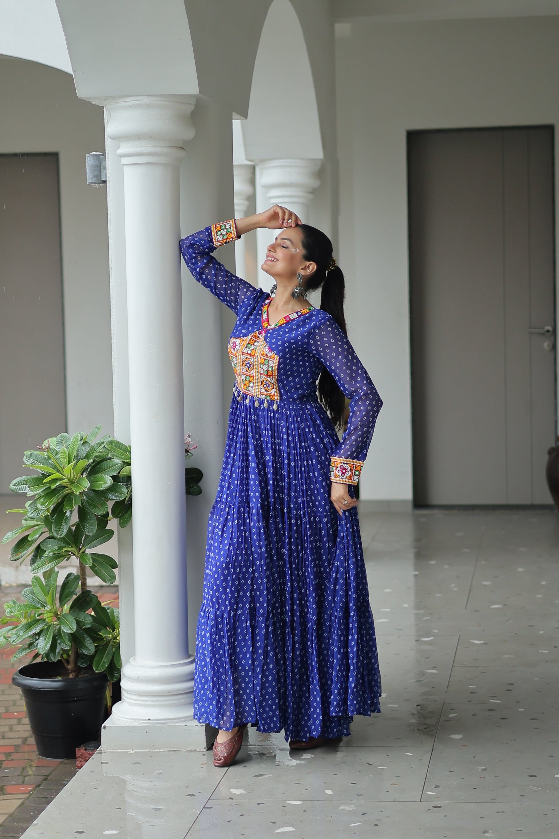 TILTON NAVRATRI SPECIAL BANDHANI PRINT GOWN WITH KUTCHI PATCHWORK
