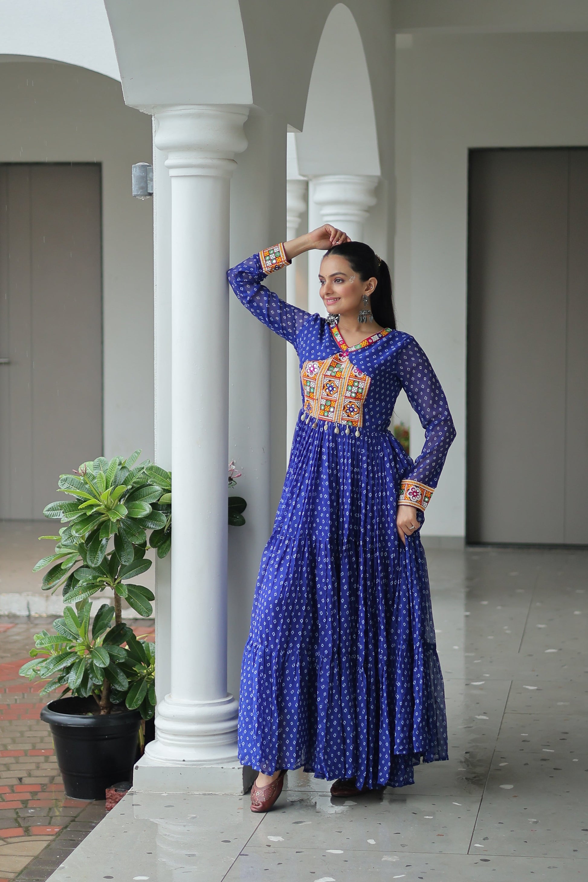 TILTON NAVRATRI SPECIAL BANDHANI PRINT GOWN WITH KUTCHI PATCHWORK