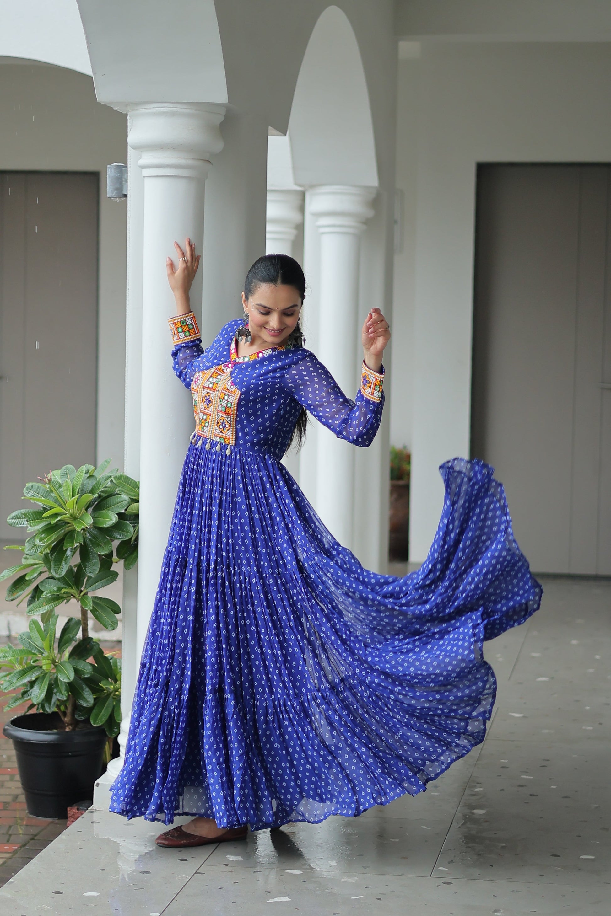 TILTON NAVRATRI SPECIAL BANDHANI PRINT GOWN WITH KUTCHI PATCHWORK