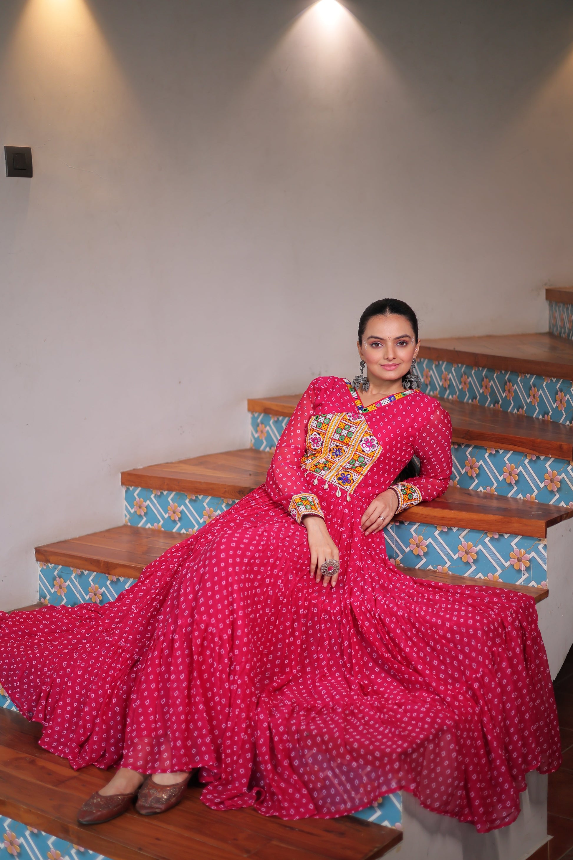 TILTON NAVRATRI SPECIAL BANDHANI PRINT GOWN WITH KUTCHI PATCHWORK