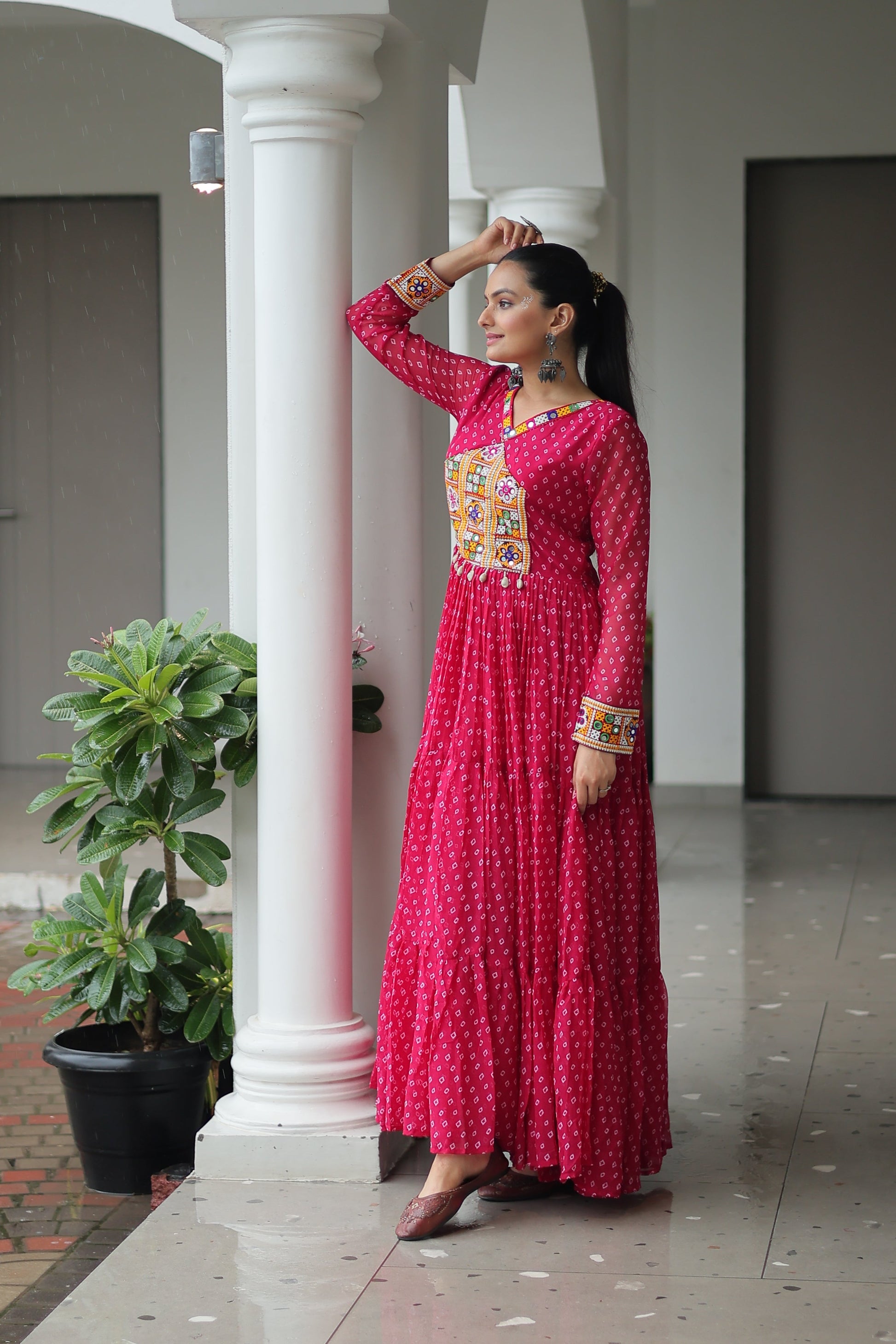 TILTON NAVRATRI SPECIAL BANDHANI PRINT GOWN WITH KUTCHI PATCHWORK