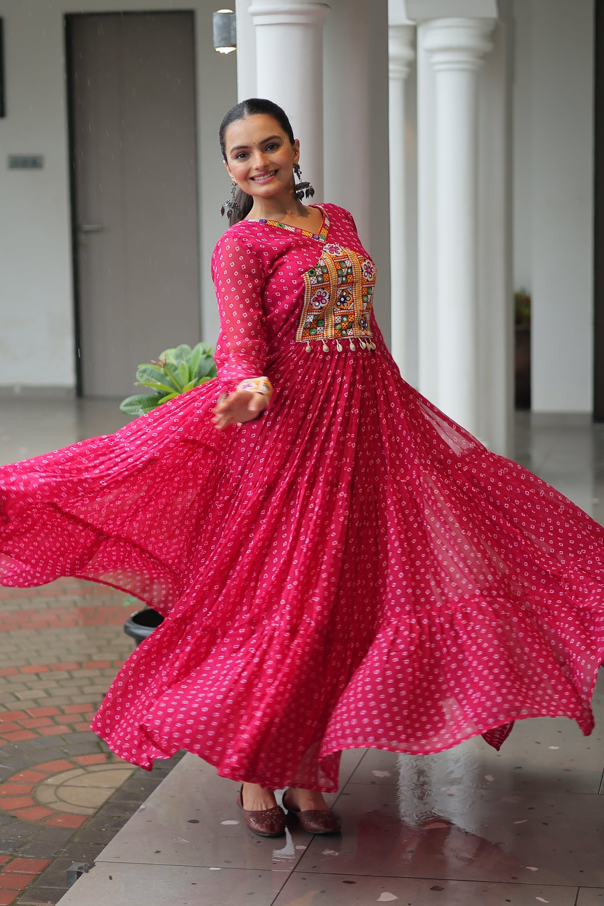 TILTON NAVRATRI SPECIAL BANDHANI PRINT GOWN WITH KUTCHI PATCHWORK