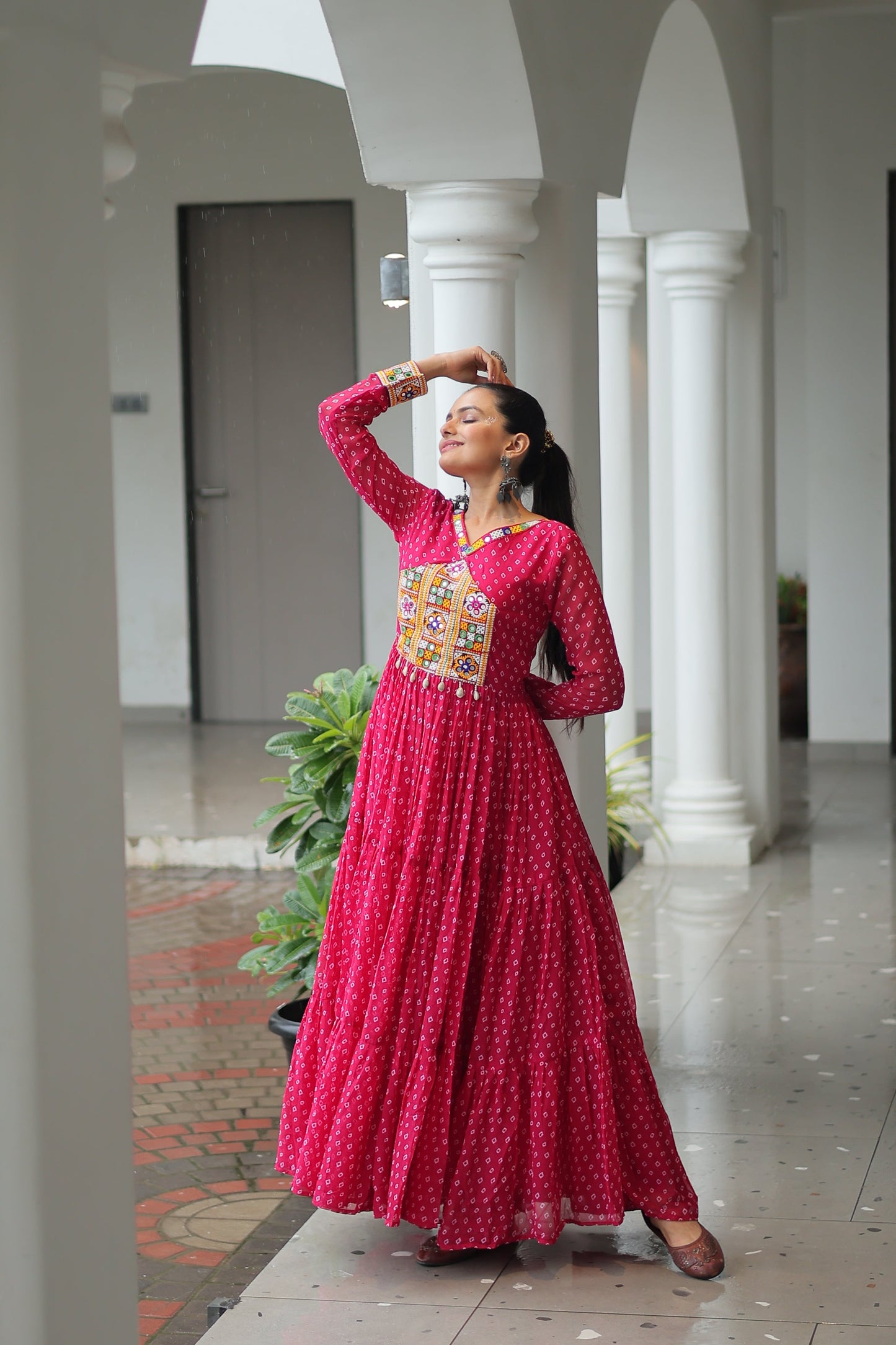 TILTON NAVRATRI SPECIAL BANDHANI PRINT GOWN WITH KUTCHI PATCHWORK