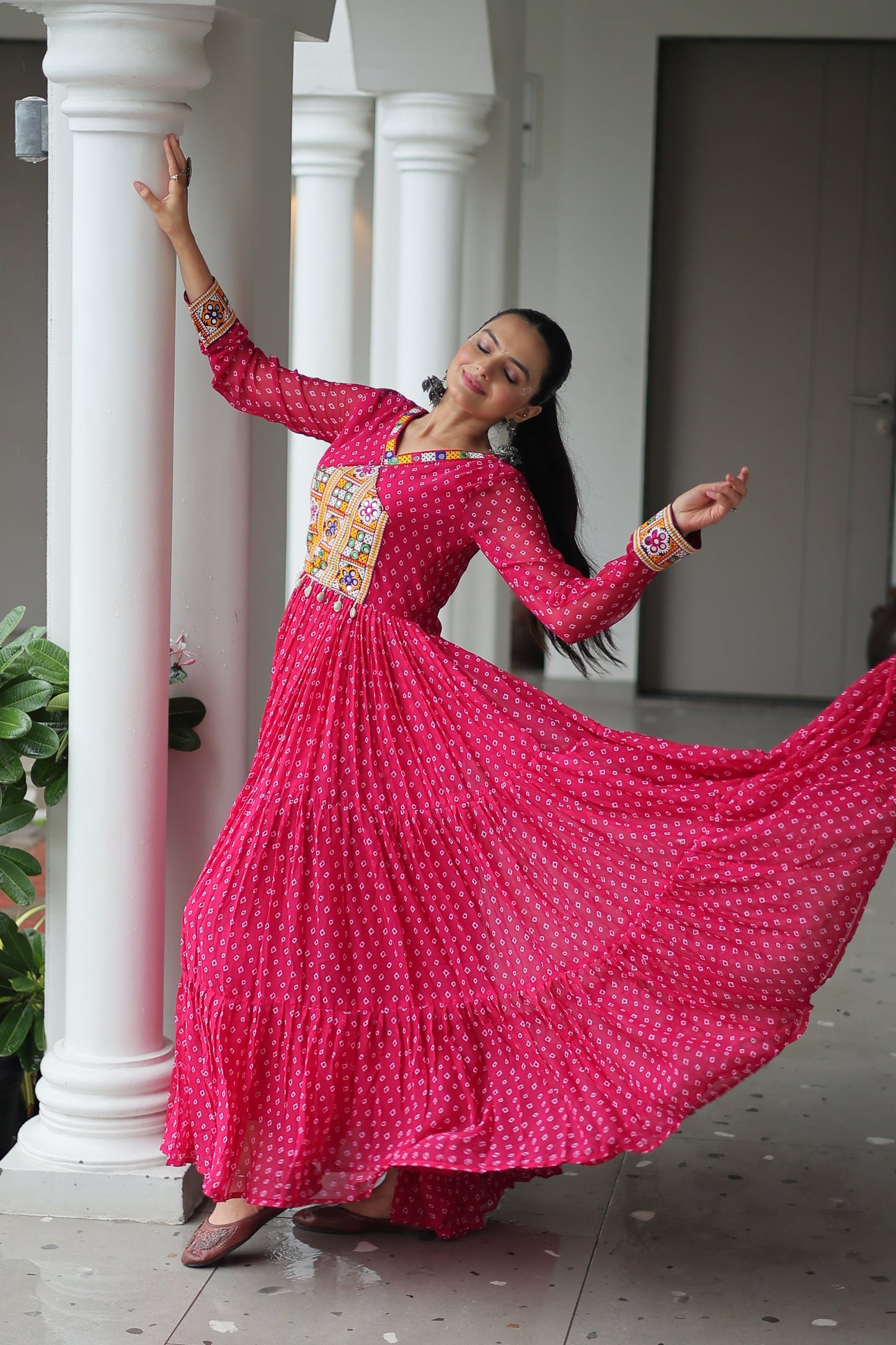 TILTON NAVRATRI SPECIAL BANDHANI PRINT GOWN WITH KUTCHI PATCHWORK